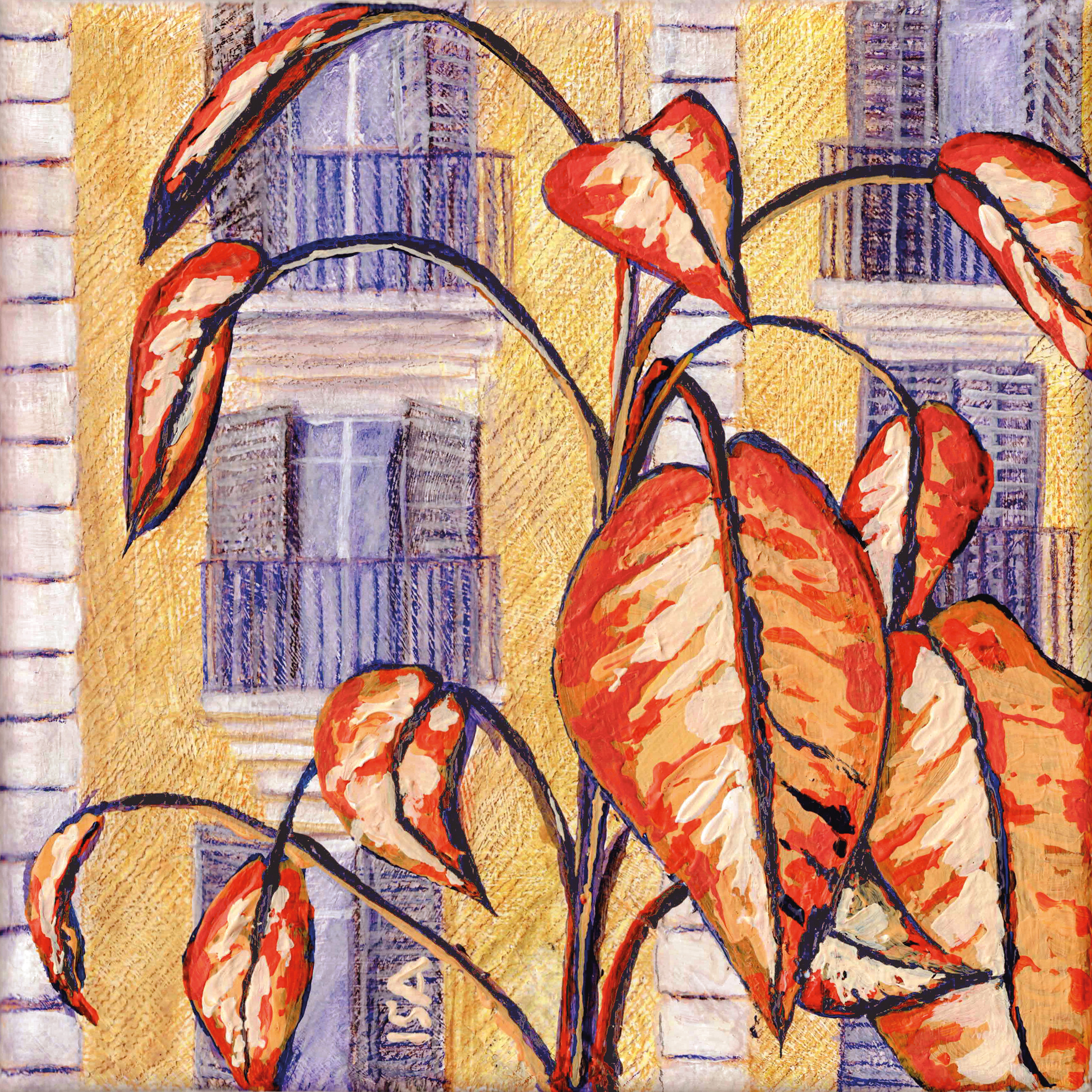View from home 15x15, Mixed media on canvas Barcelona 2023