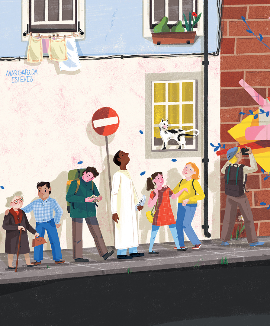 People waiting to take a picture of a famous graffiti.