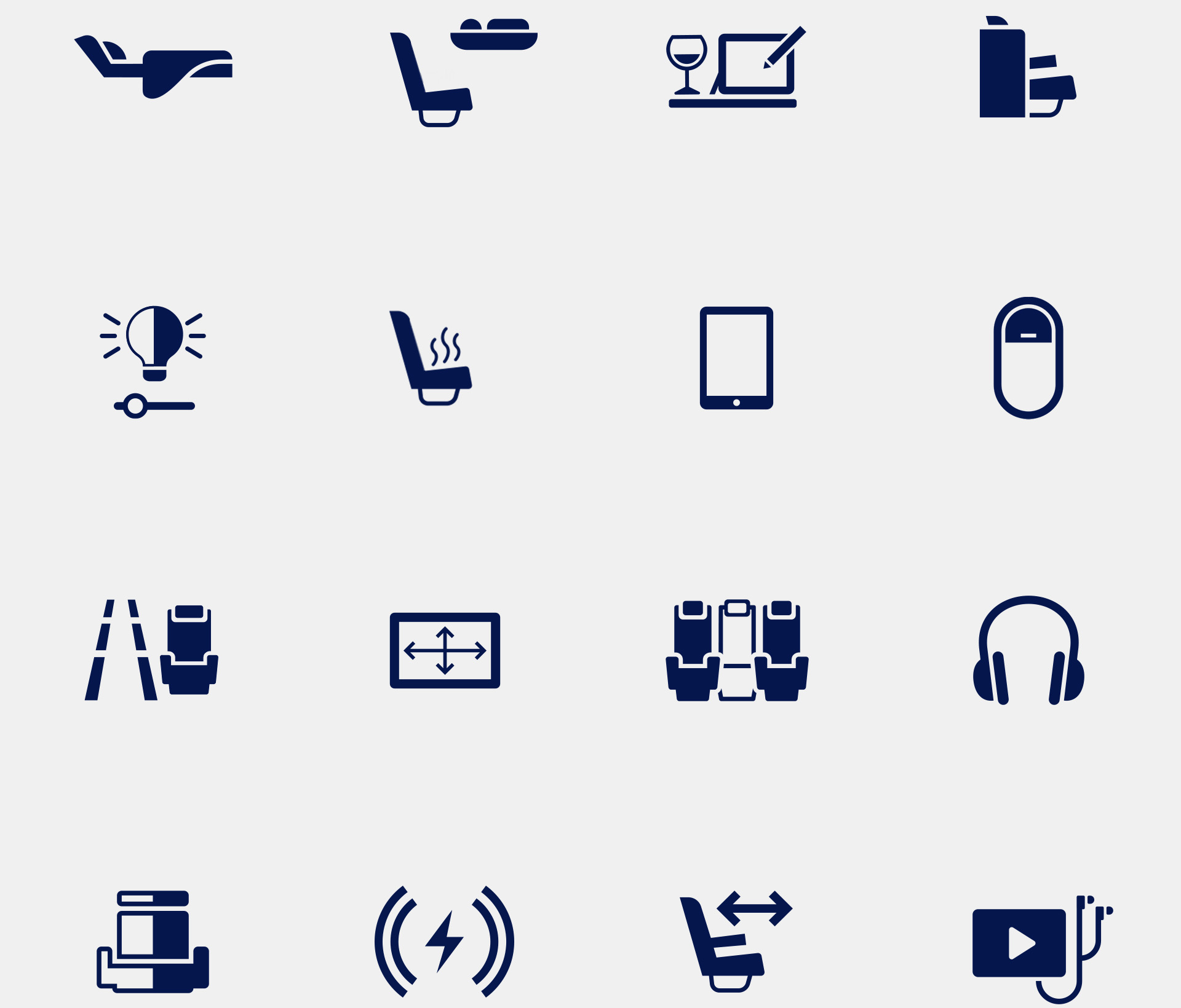 Icons used to identify Allegris seats, together with icons designed for Allegris-specific features