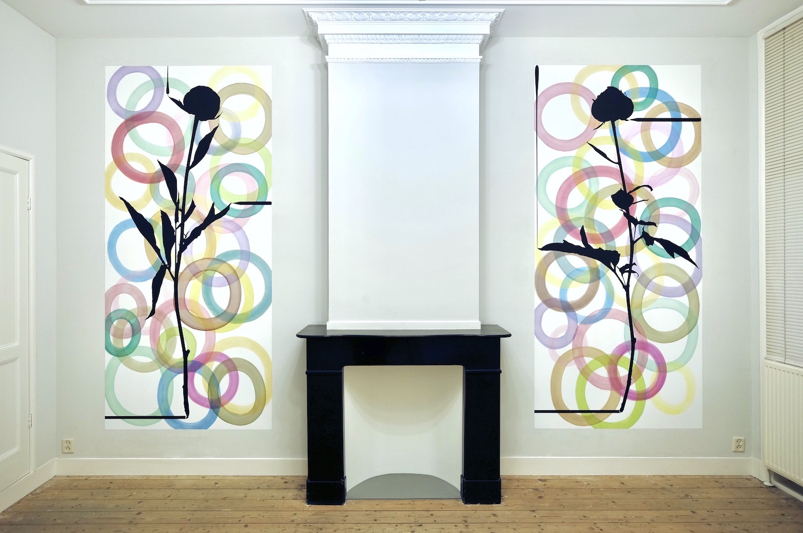 As ensembles go by, no. 4. ’Reach Out and Touch’, 2024, acrylic on wall, each 250 x 115 cm.