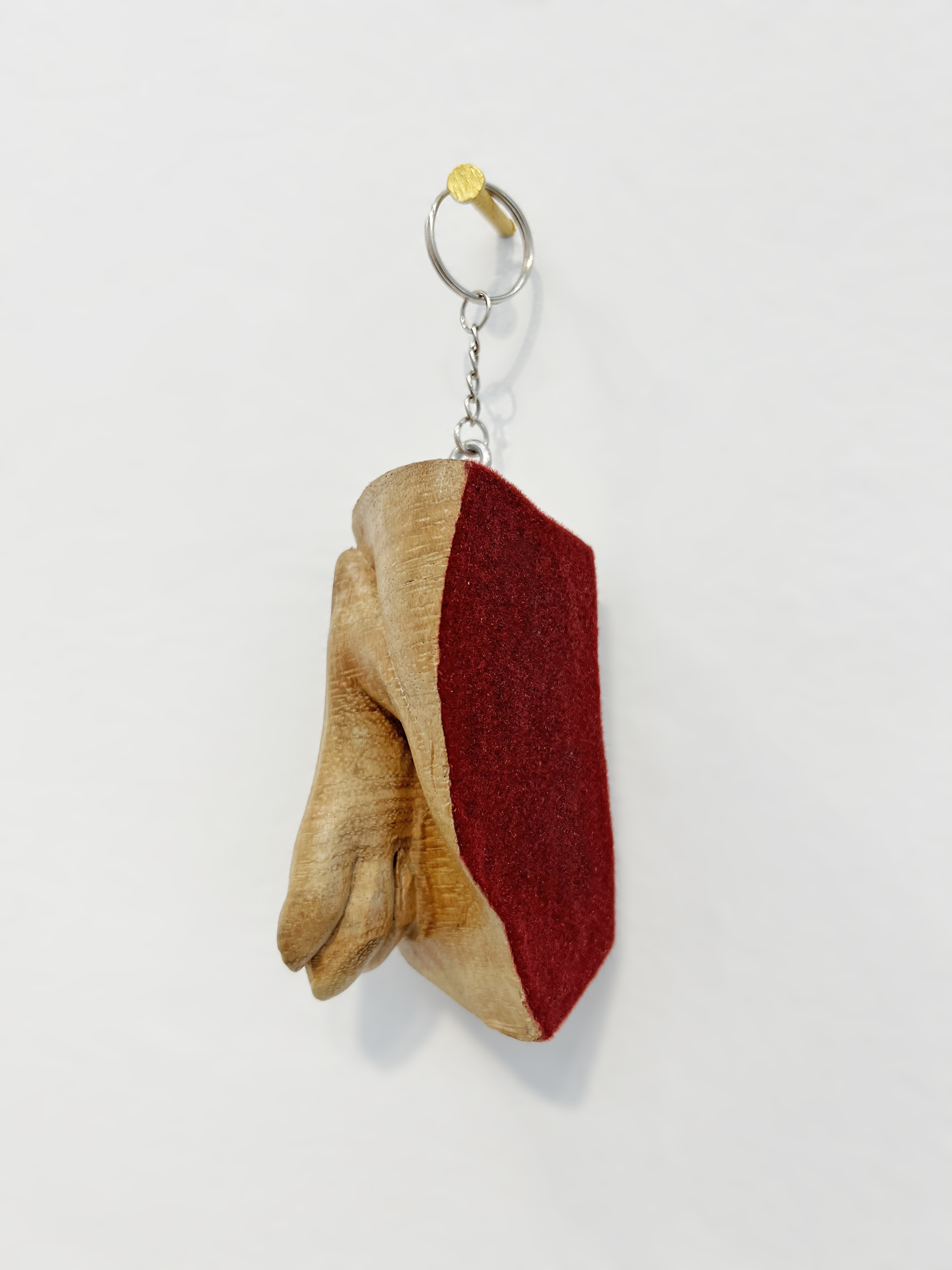 Lucky Rabbit, 2023, wood, flock, keyring, 5 x 2.5 x 2.5 in