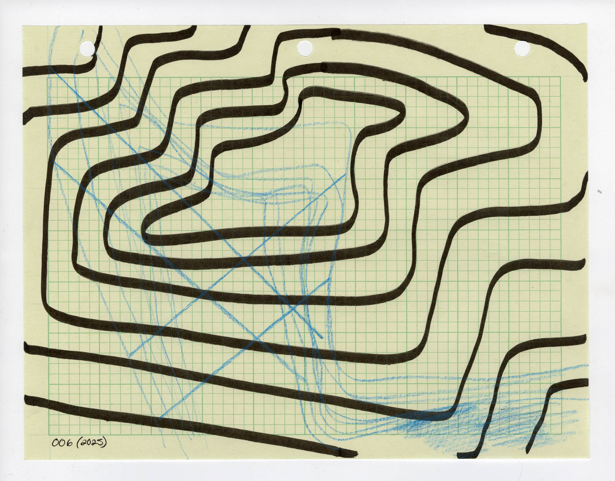 006. 2025. Graphite, colored pencil, and marker on graph paper. 11" by 8.5"