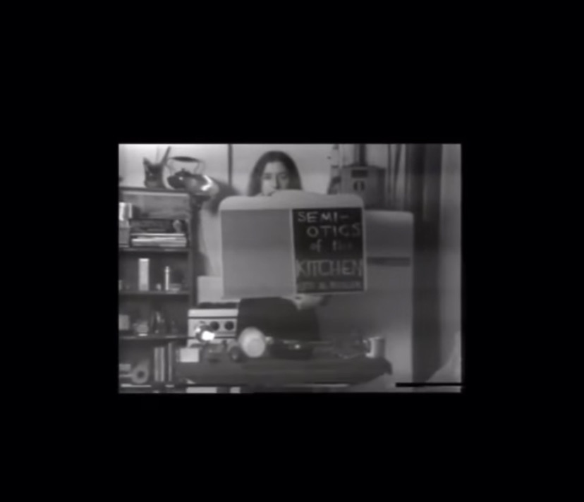 Martha Rosler, film still from Semiotics of the Kitchen, 1975