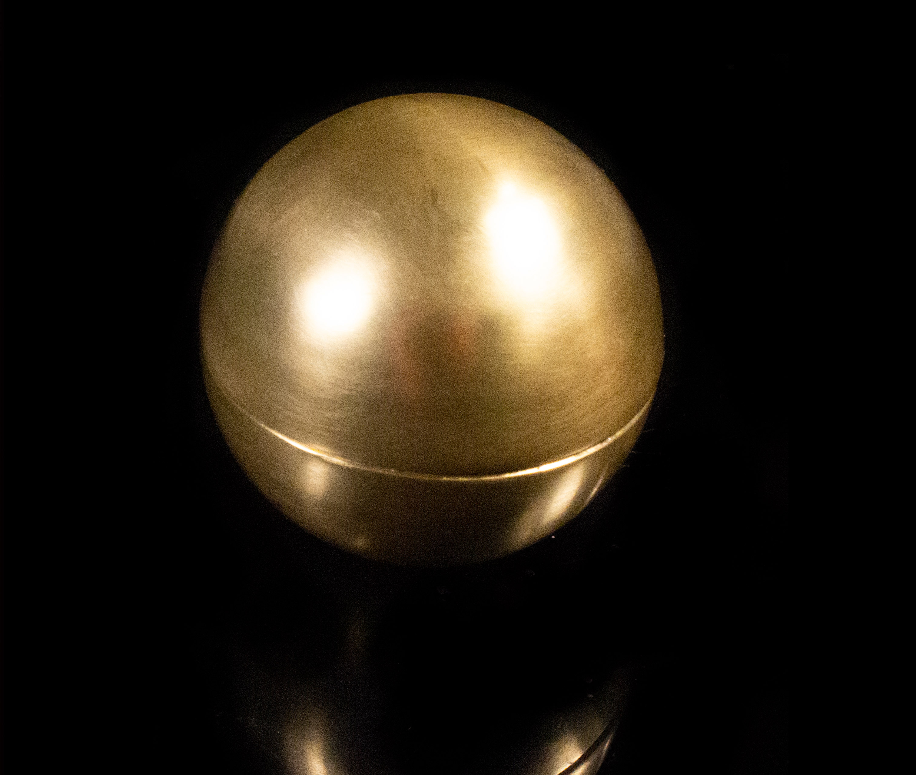 CUSTOM MADE SPHERE RING BOX IN SOLID HAND SPUN BRONZE PLATD IN GOLD