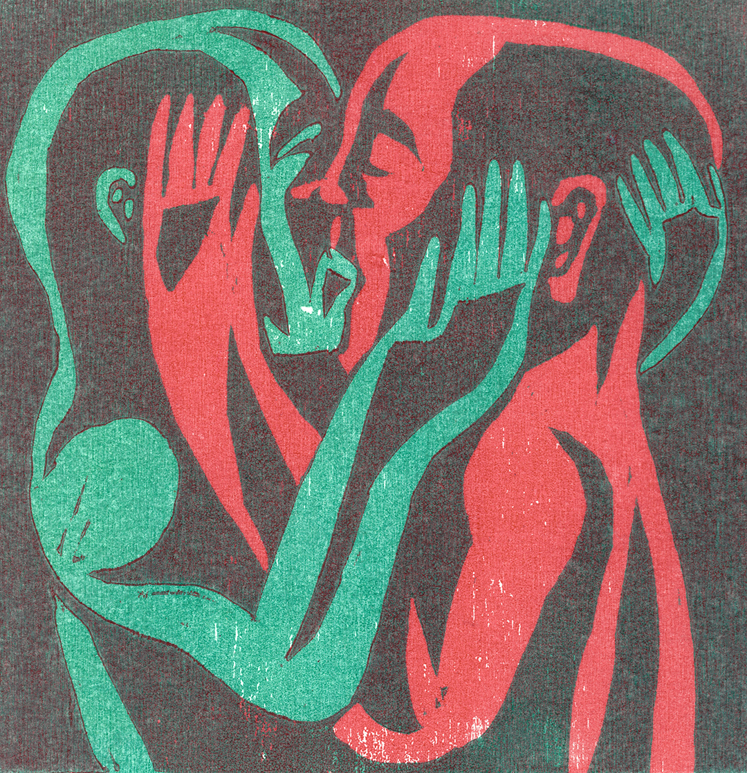Makeout, two layer woodcut