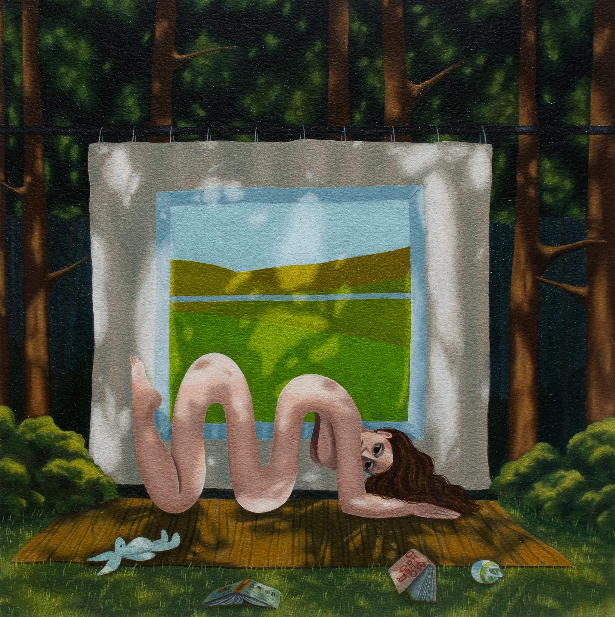  Bending Into Shape, 2023, 10" x 10 1/16", oil on paper