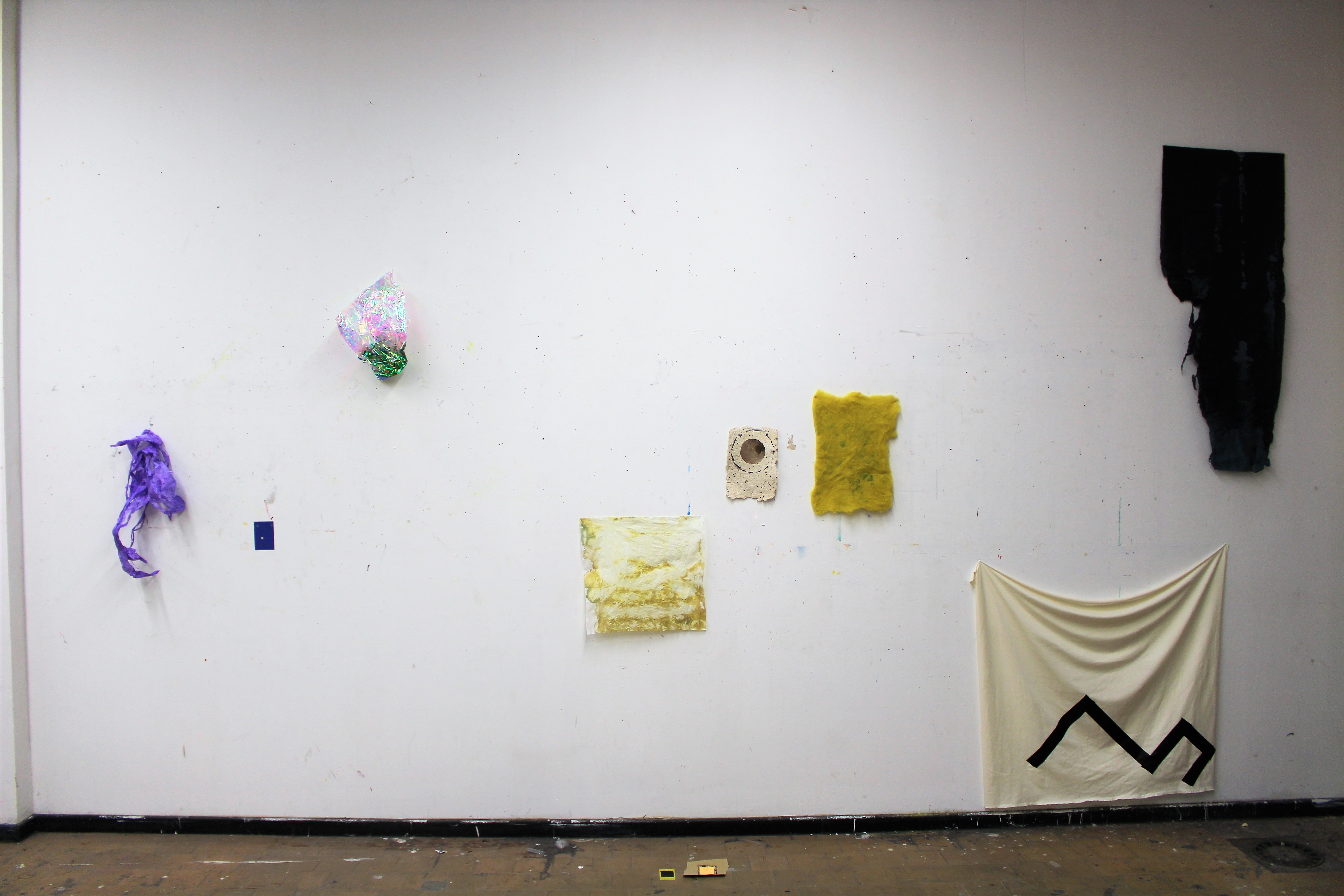 crepe paper, iridescent foil, dye from carrots, handmade paper, wool, plants, cotton, tape, 2017