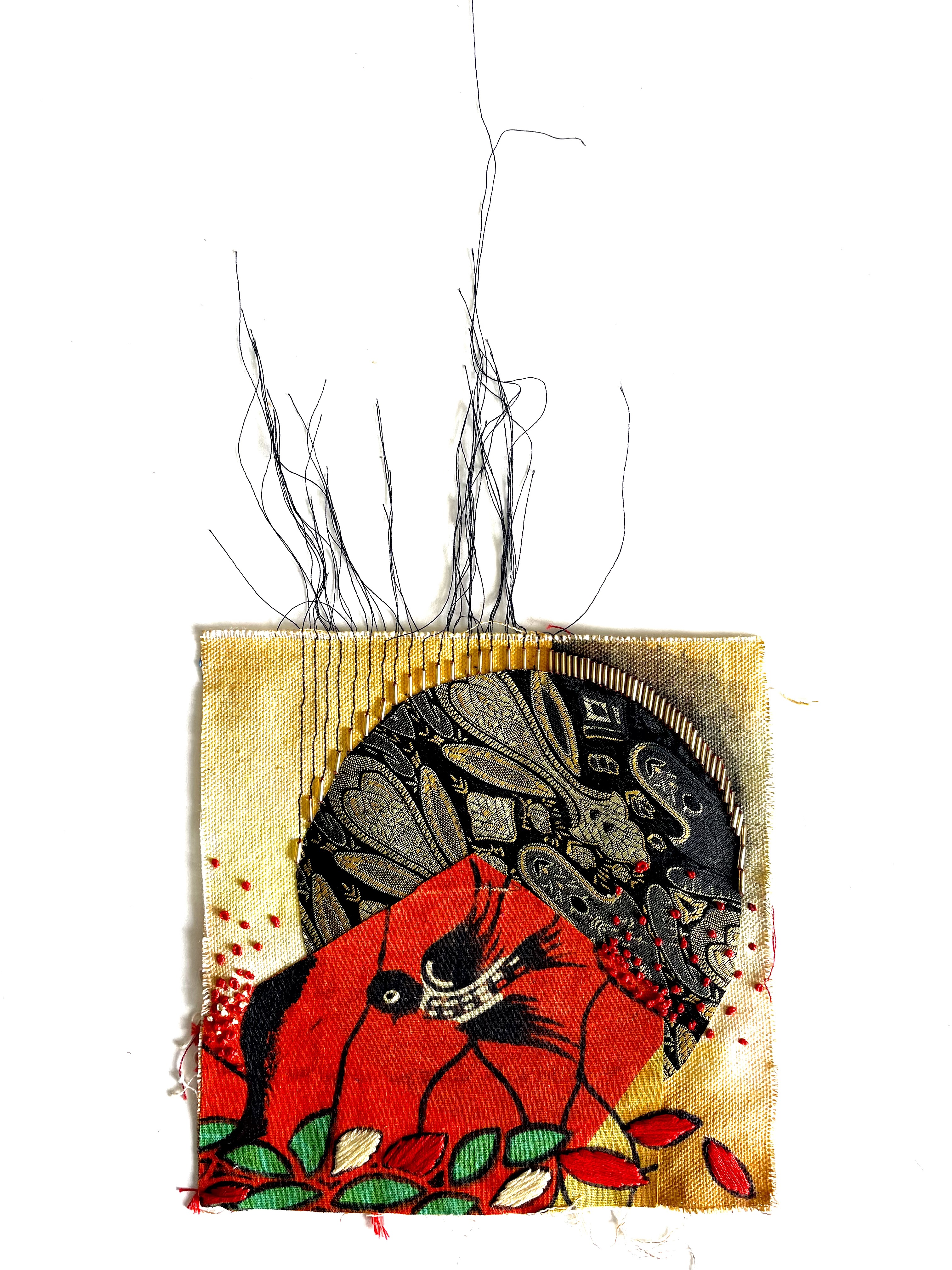 "Chinatown Bangkok" Mixed Media Fiber Collage, 6"x6"