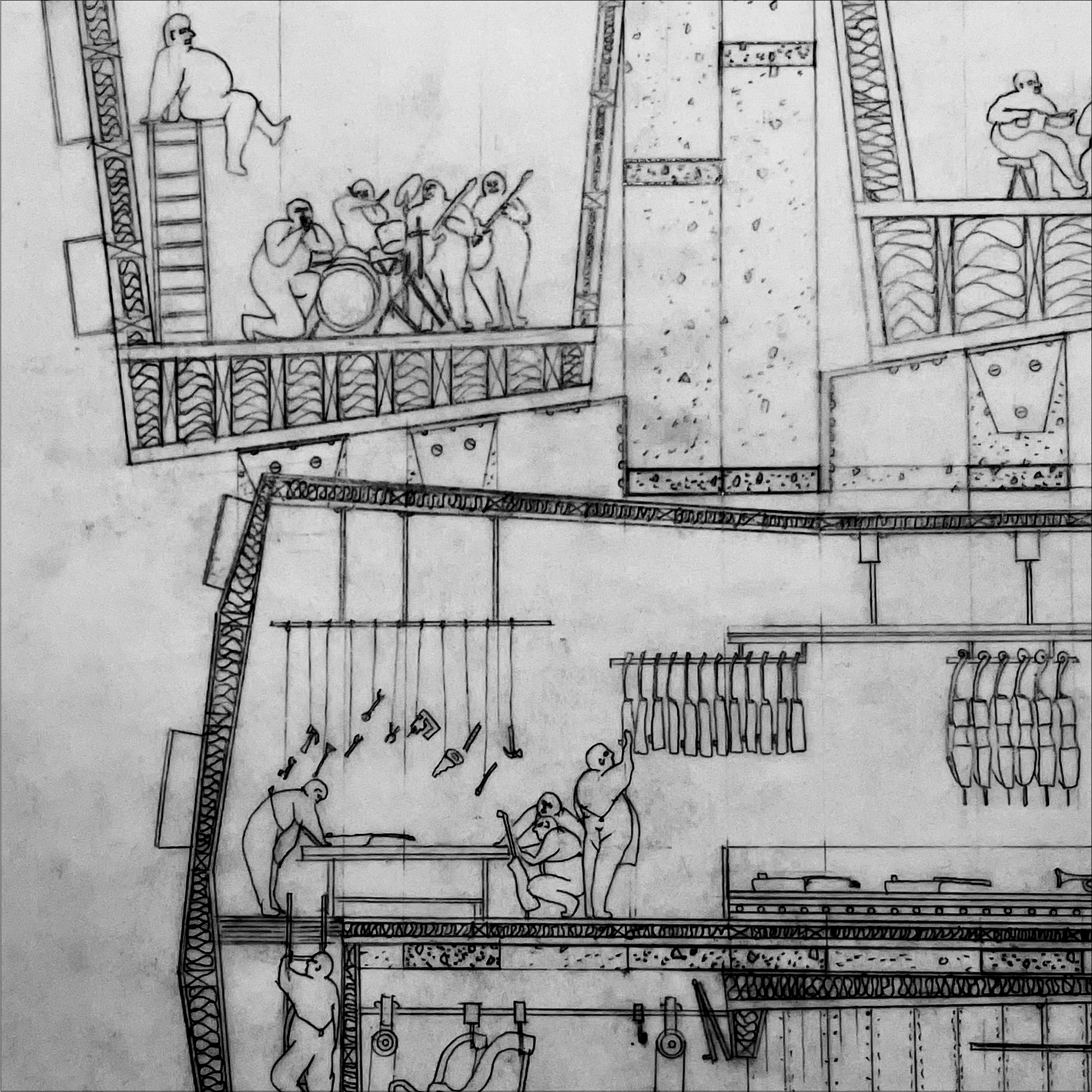 Section drawings of Tuning musical repair workshop