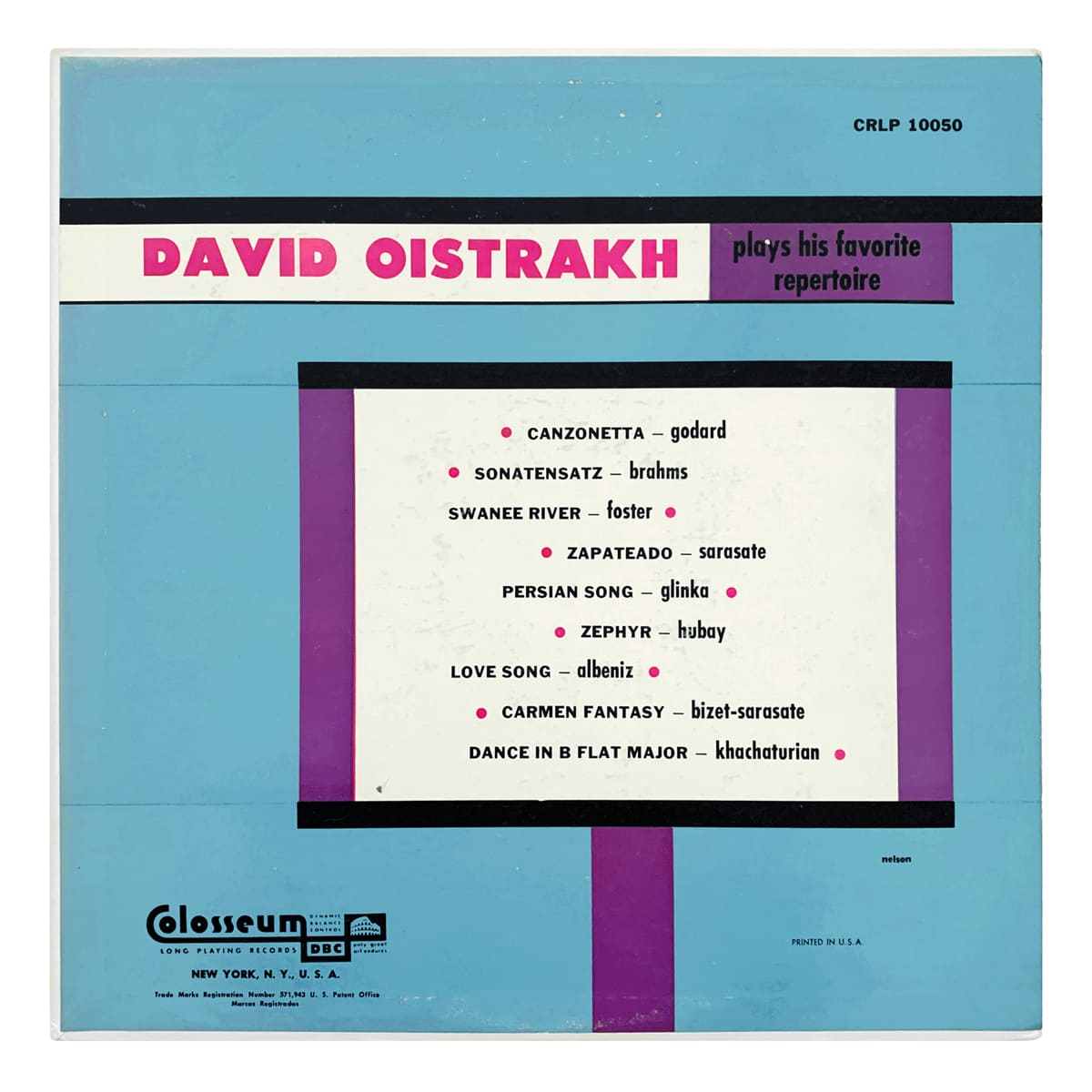 Colosseum CRLP 10050 Various David Oistrakh Design: Nelson (credited)