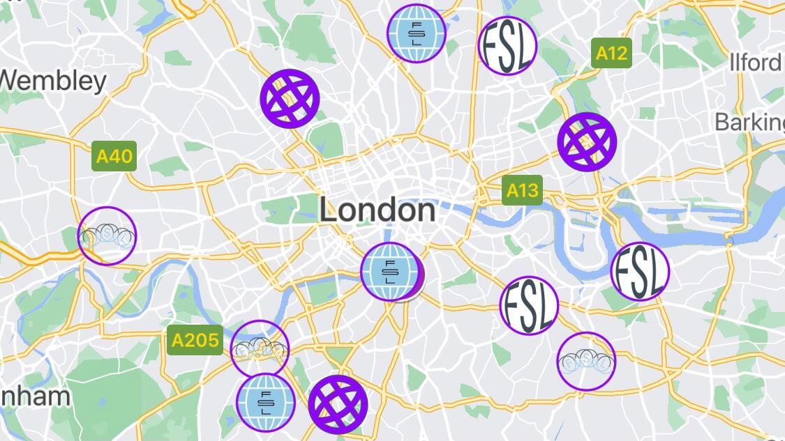 Map view of 12 billboard sites