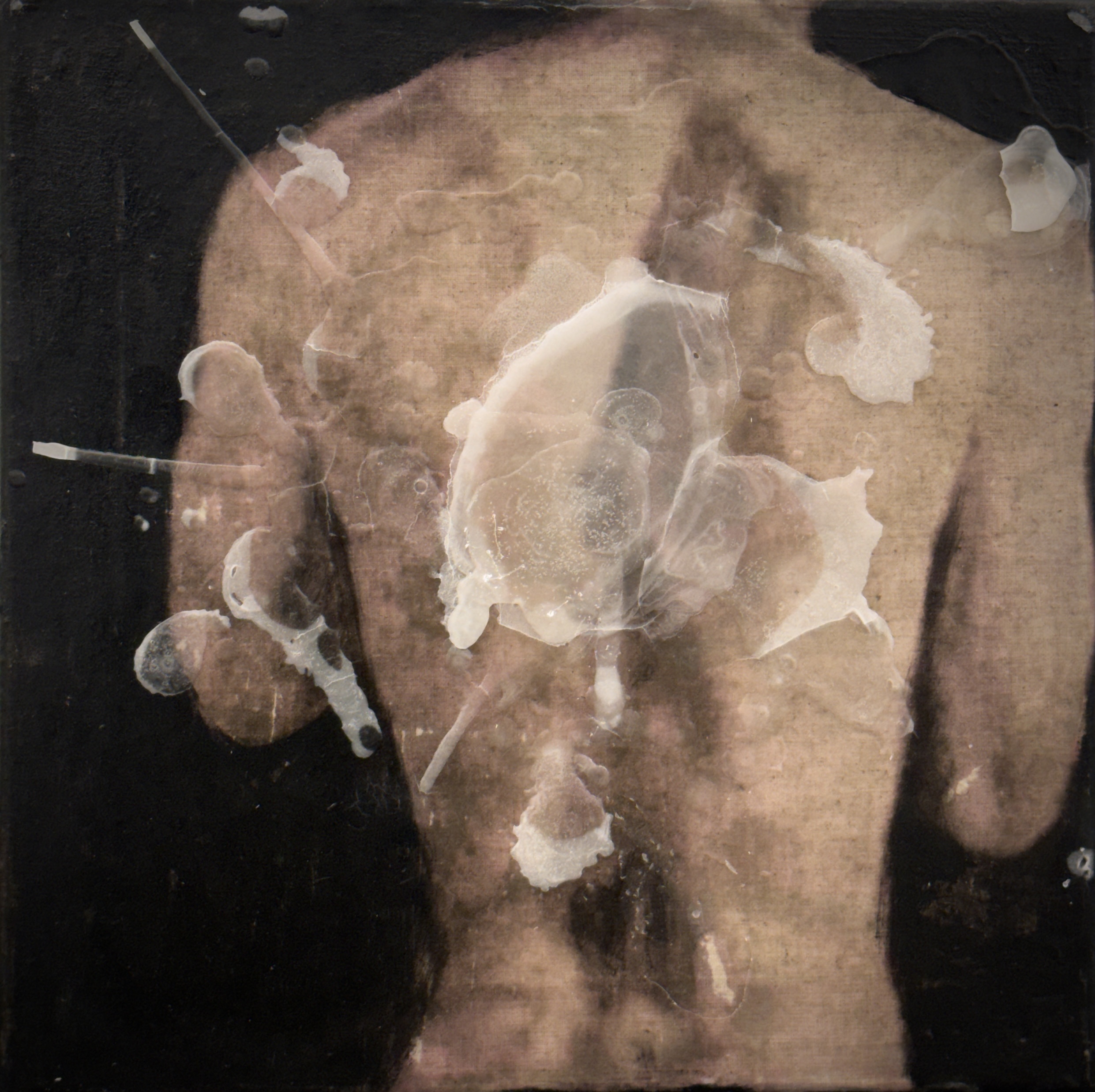 Espalda sin nombre 1. Óleo y cera sobre lino. 30 x 30 cm. 2025.