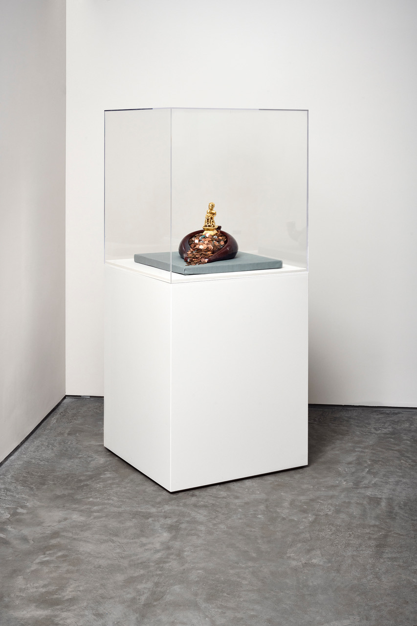 Abang-guard  (Jevijoe Vitug+Maureen Catbagan), Care Guardian, 2023, 3D printed resin, coins, and porcelain, 16.5 x 11.5 x 10 inches. Photo by Go Sugimoto.