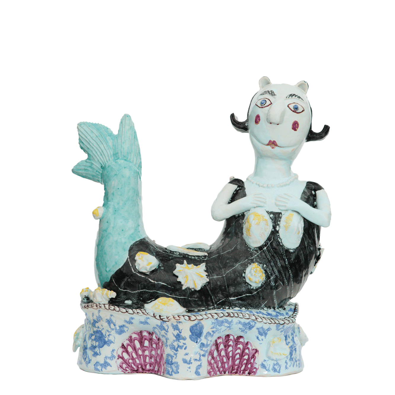 Reclining mermaid in black dress, 22.11.2000Glazed ceramic stoneware