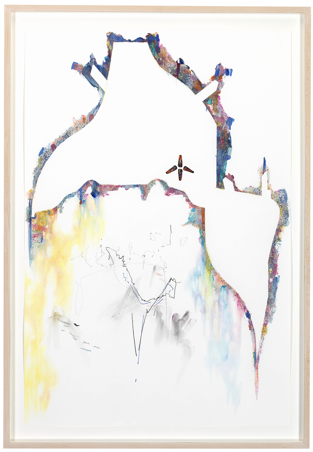 slate apparently  Graphite, colored pencil, oil pastel, mica powder and oil point on paper. 2016 - 32 x 22 - Framed