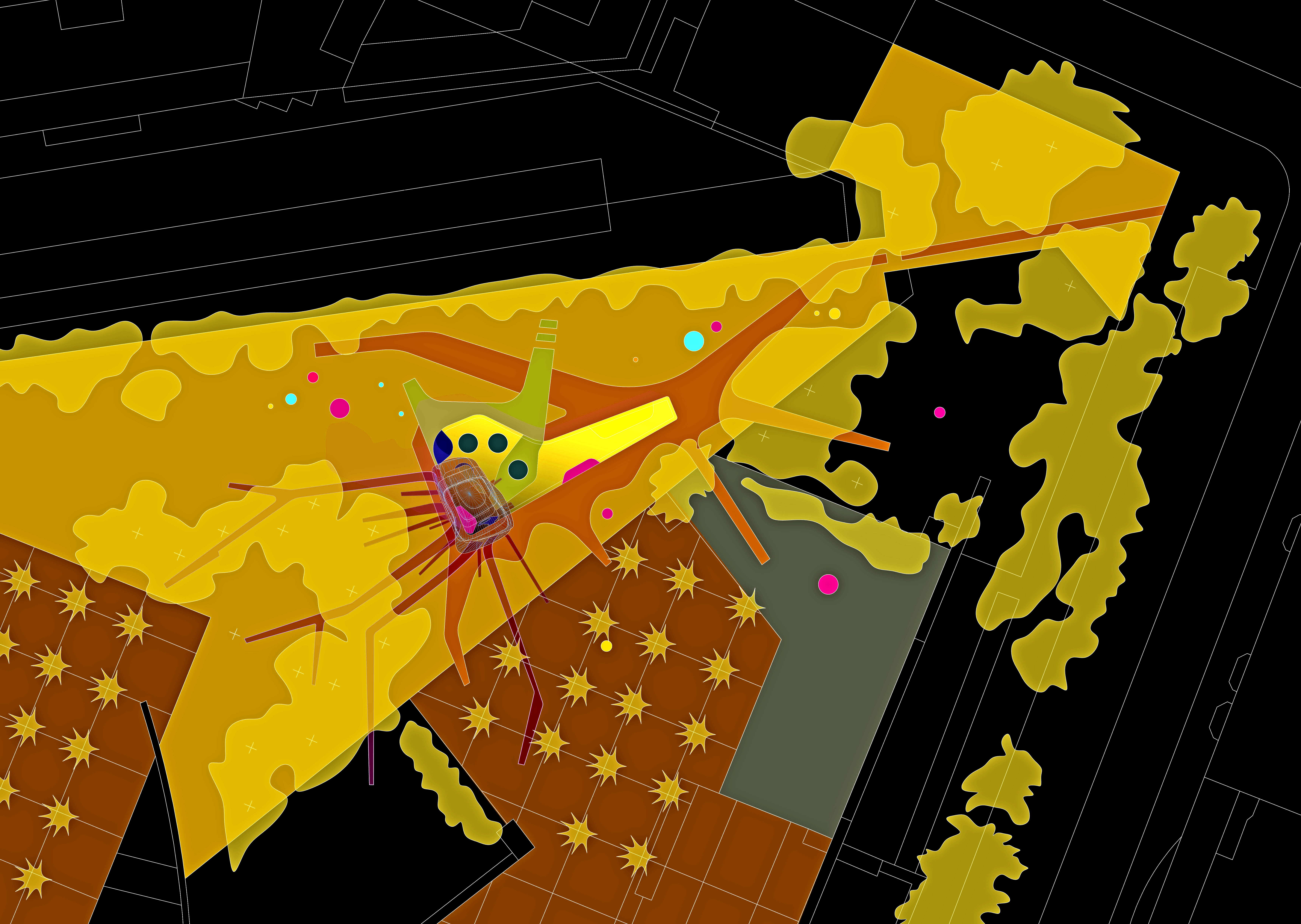 MEIAC Enhanced Environment. Site plan detailing the extension of the proposal towards the MEIAC museum gardens