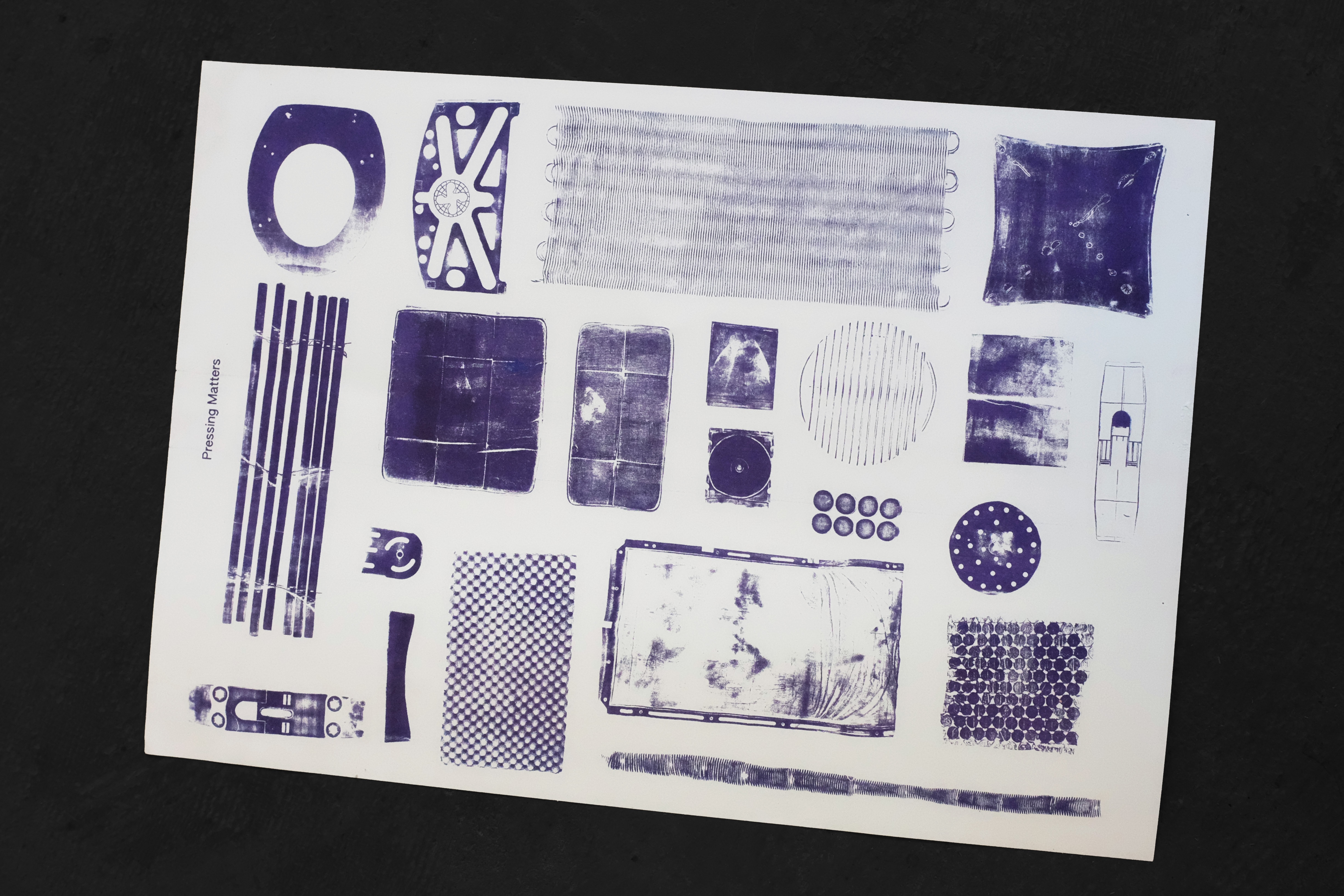 Riso printed poster for the Pressing Matters exhibition