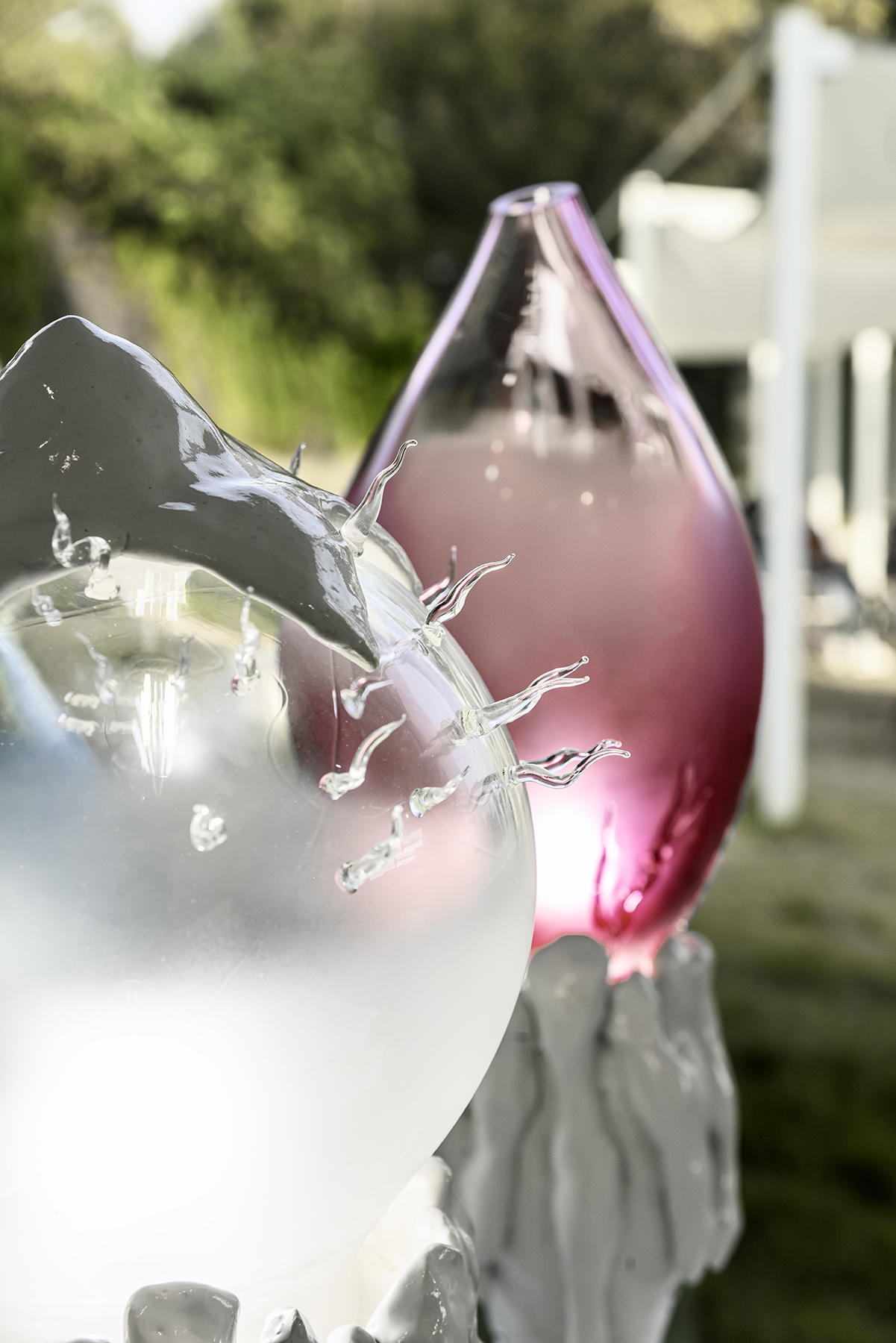 Detail of Pink Sea Sparkle lamp made with Porcelain and Blown Glass at Forerium, South Korea