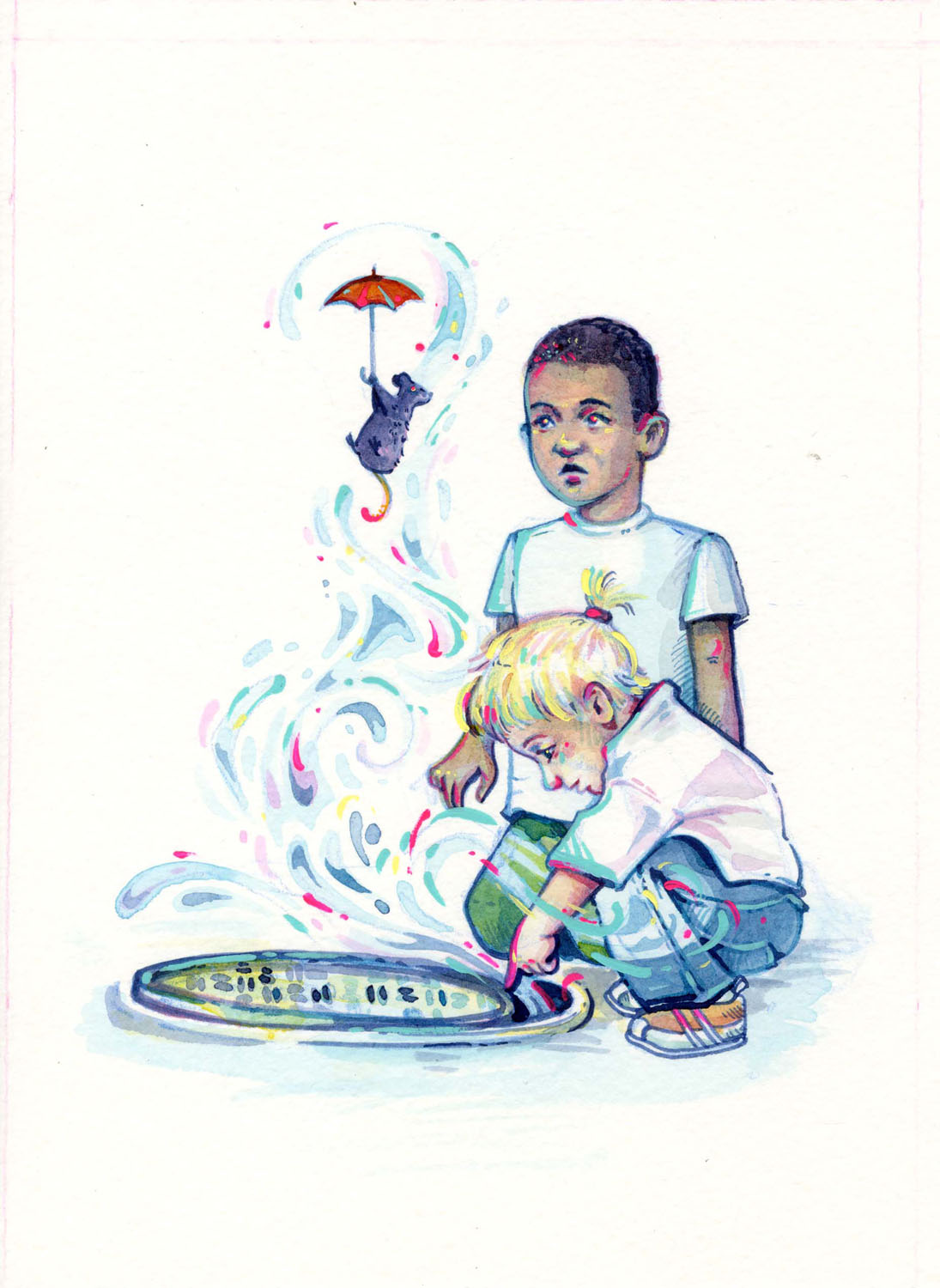 Mary Poppins of the SewersInk, Gouache and Colored Pencil , 5&rdquo; x 7&rdquo;, 2022