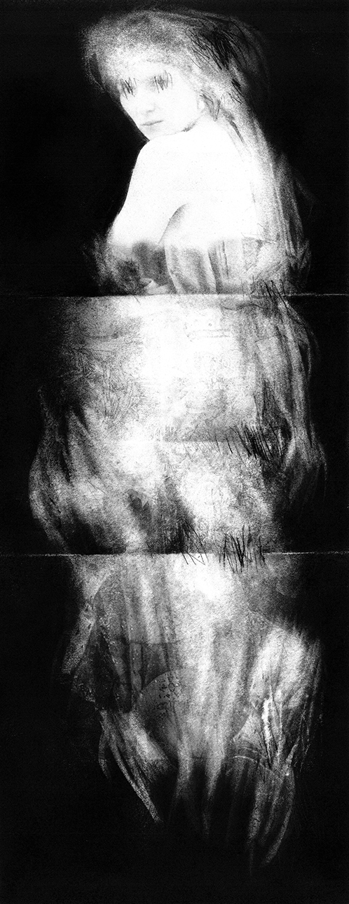 Pierrick Naud Les limites du cavalier n°06, 2023 Fusain et graphite sur papier 50 x 21 cm Courtesy de l'artiste et de Modulab