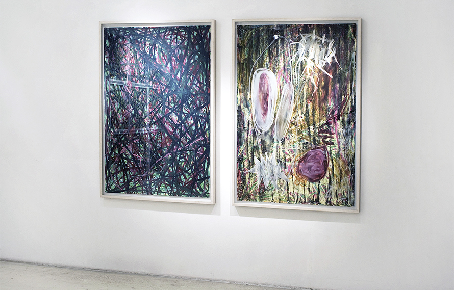 Untitled 1 and 2 (2013) Oil pastel on paper. 53 x 95 in.