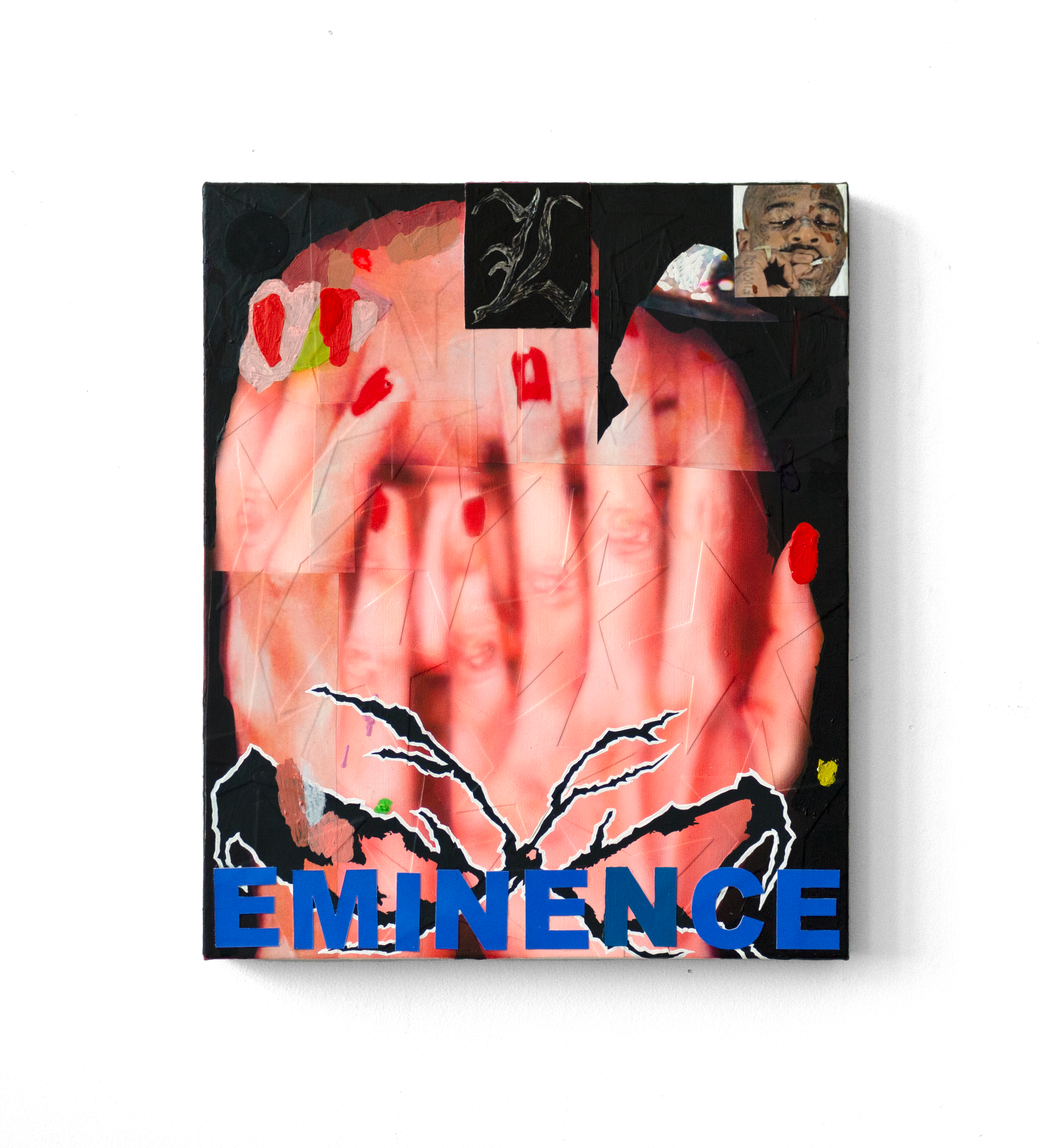 Grise, collaboration with Cameron Spratley, acrylic, collage, cut paper, Swarovski crystal on linen, 15x18in, 2023