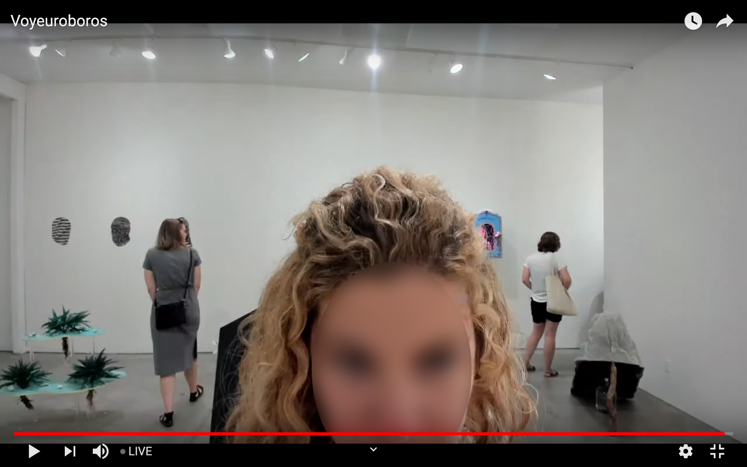 Live stream view at Carnation Contemporary, June 19-July 4, 2021. Faces blurred here for documentation but were not during the exhibition stream.