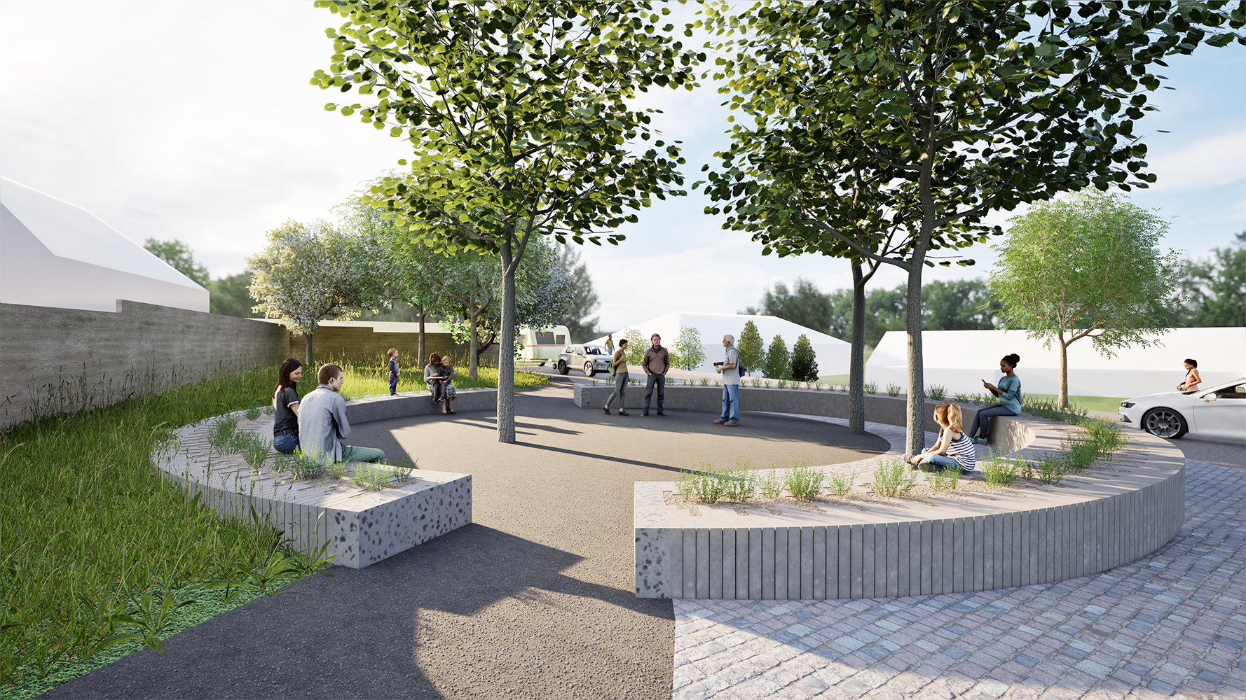 Torvet - Den cirkulære siddeplint af genbrugte fortovsfliser