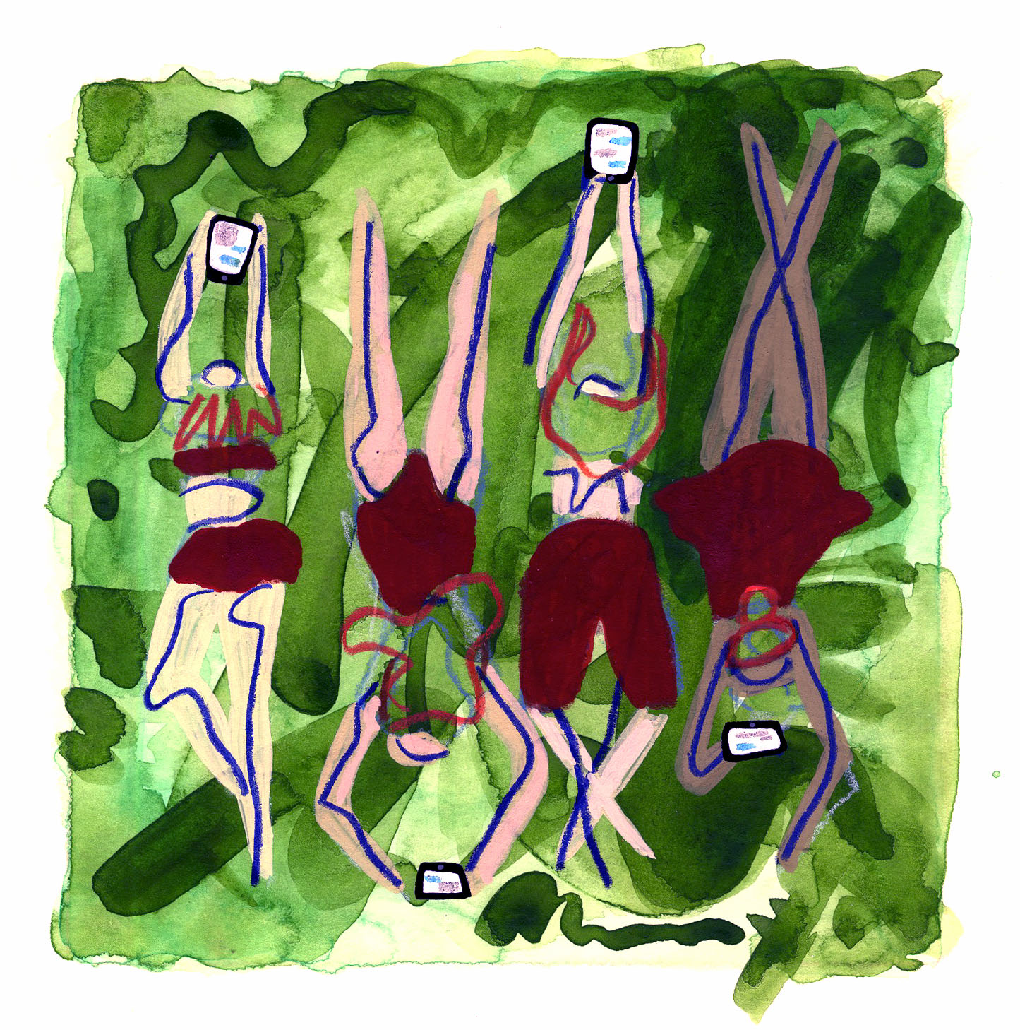 In Greenery, 2017, 4" x 4", watercolor, gouache, and color pencil on paper