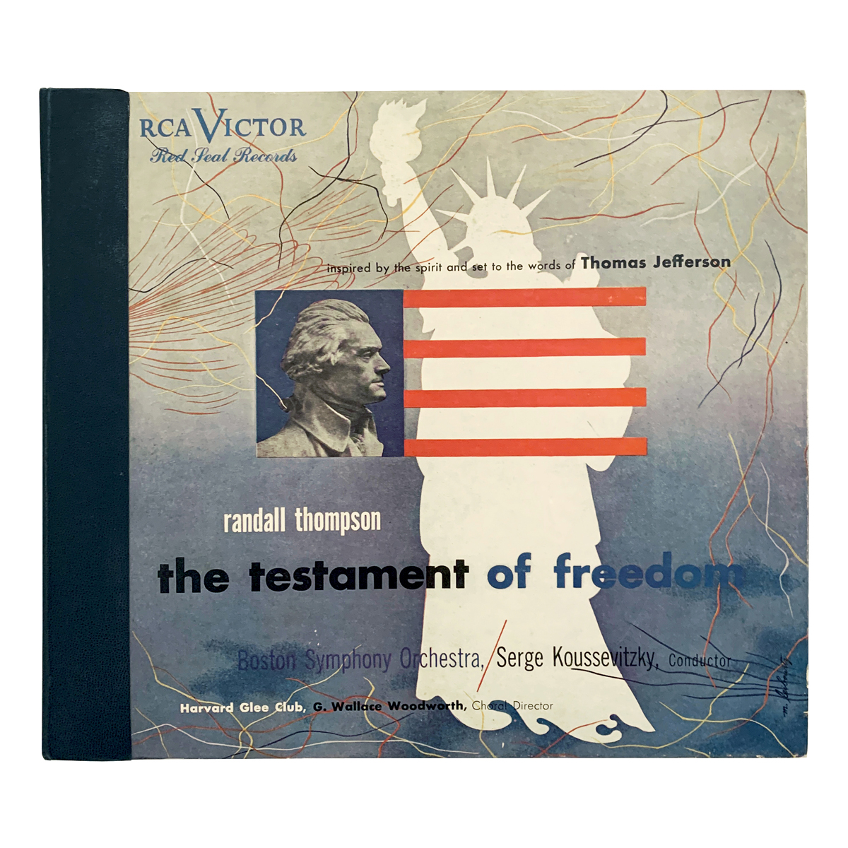 RCA Victor DM 1054 Randall Thompson - The Testament of Freedom Boston Symphony Orchestra - Serge Koussevitzky | Harvard Glee Club - George Wallace Woodworth Design: Matthew Leibowitz (credited)