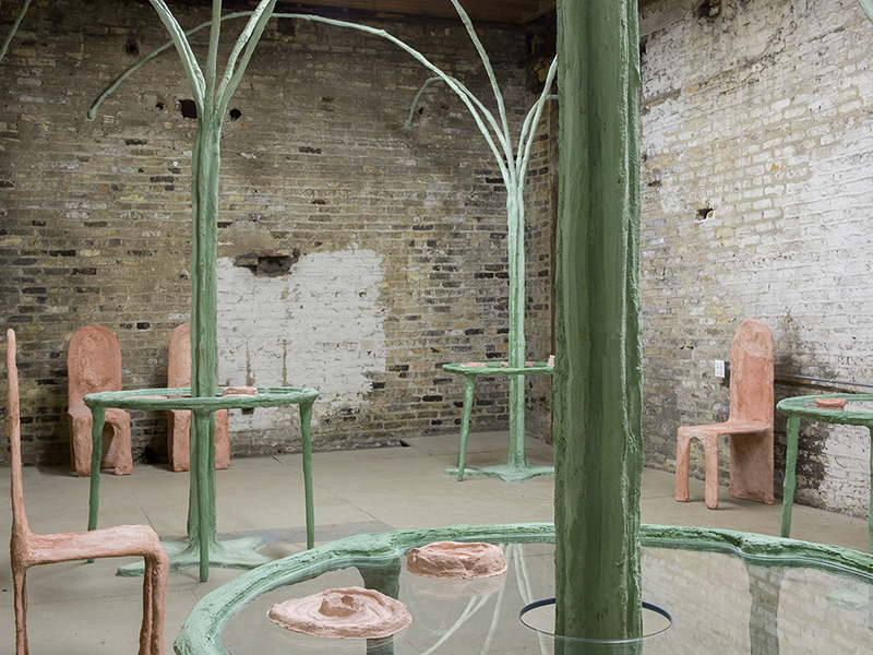 Hanging Gardens, 2016, concrete, pigment, burlap, pvc pipes, glass, construction steel mesh