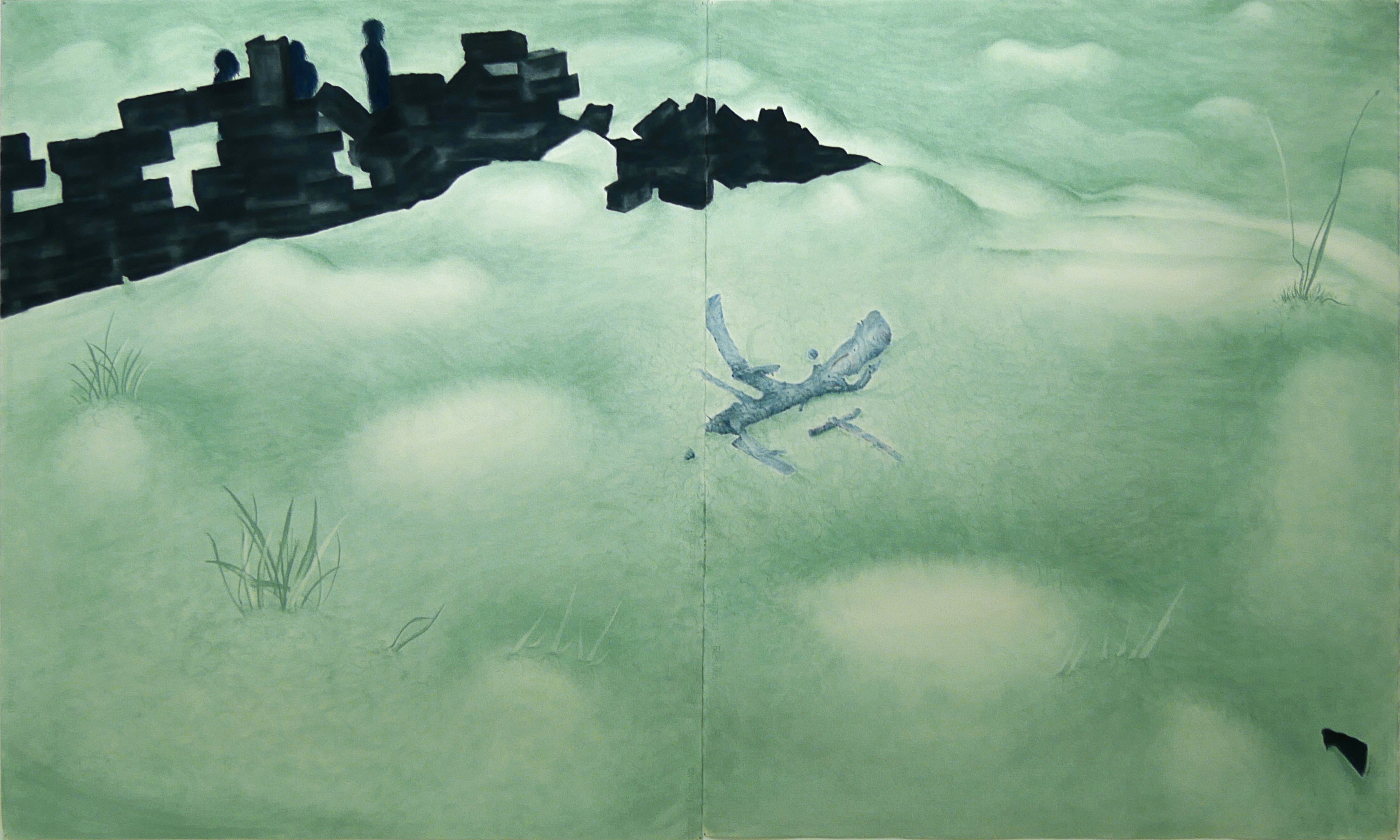 Empty spaces (2018), pastel on paper, diptych 283x174cm