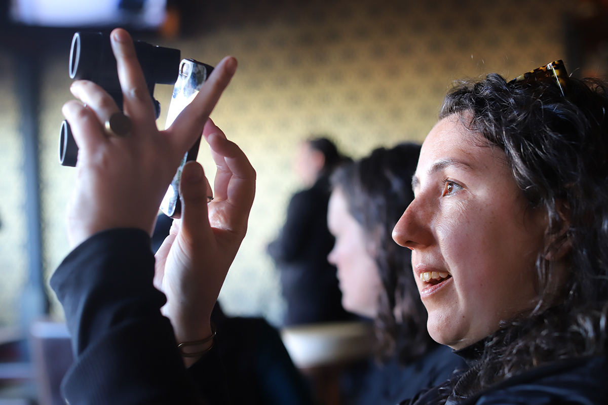 Maggie Haas makes a tricky binocular/camera shot