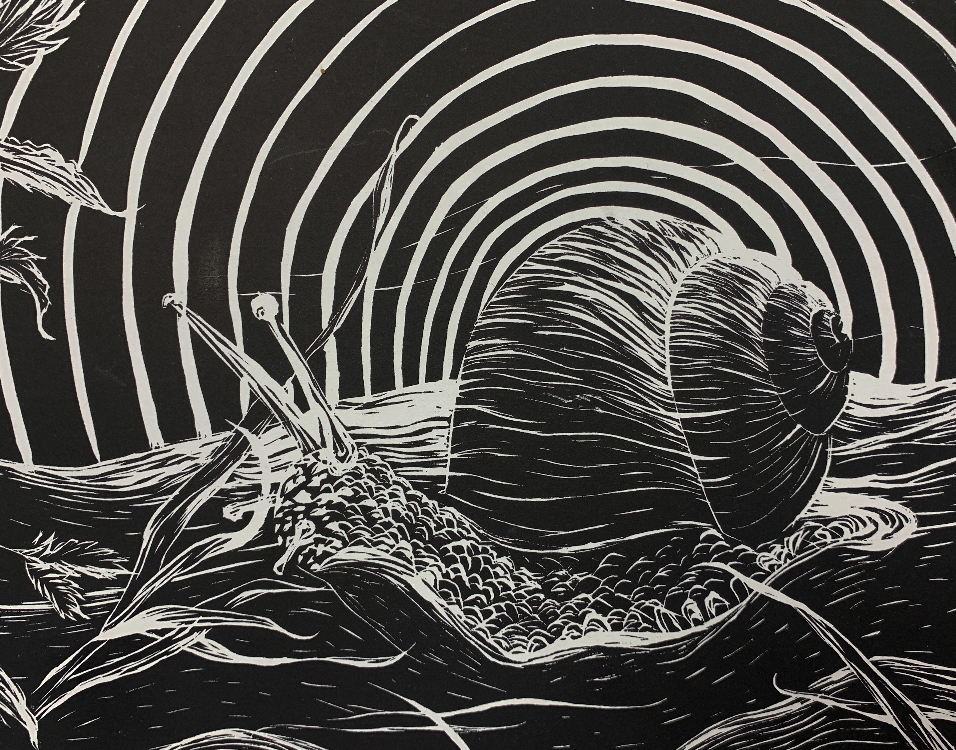 snail | 2021 | intaglio on linoleum, 10" x 8"