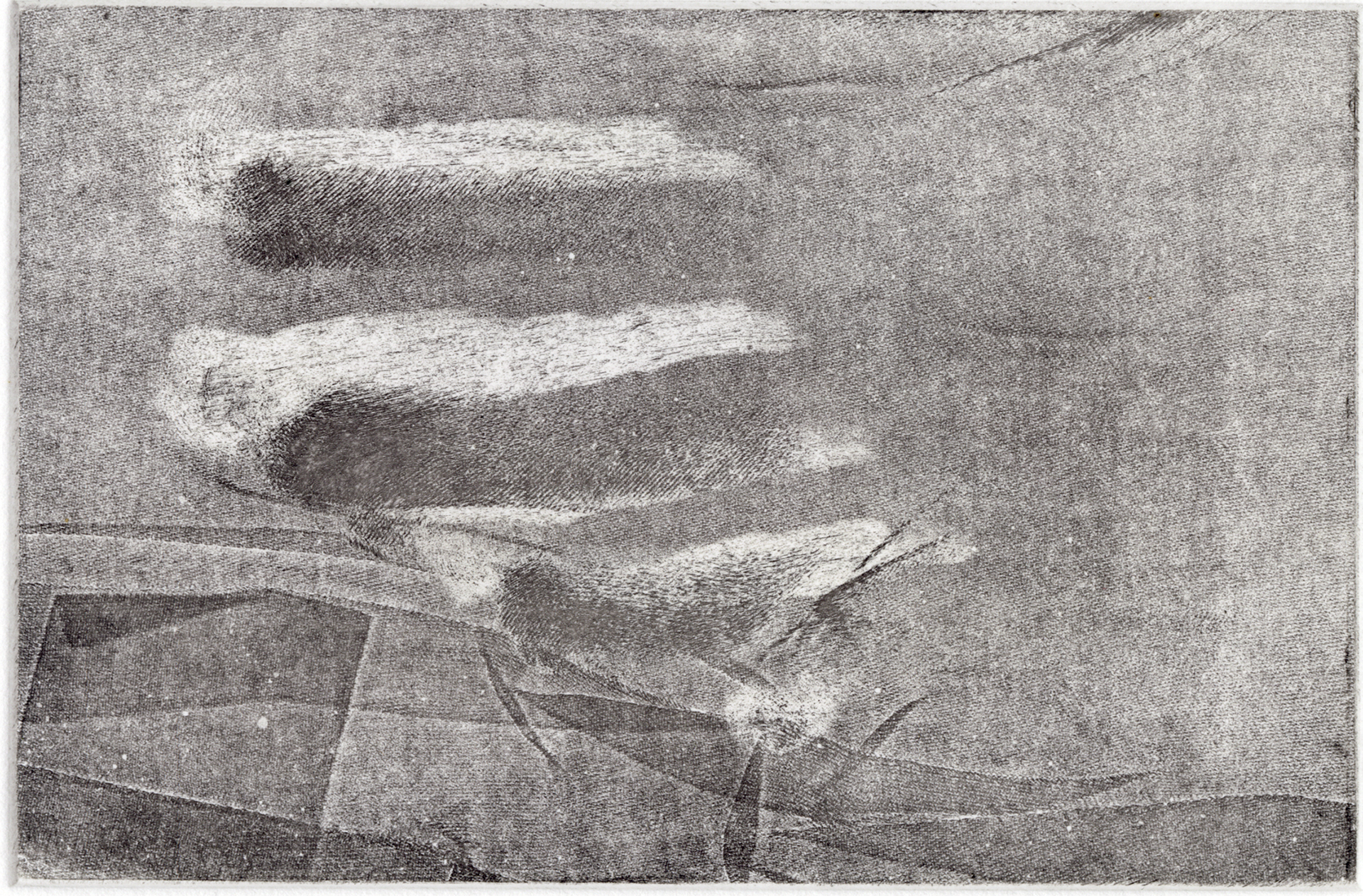 Untitled, 2019, soft ground etching on paper, 4" x 6"