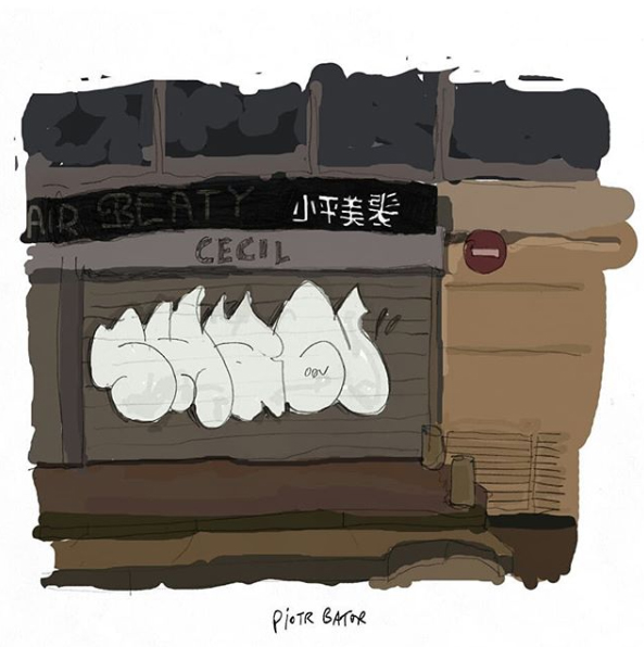 Scanned pencil drawing on paper, digitally painted.