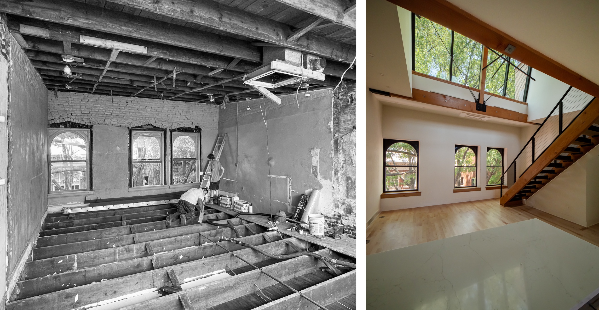 Before and After Composite | Charlottesville Loft Apartment | PARABOLA Architecture | Kevin Burke Photography | Copyright 2023