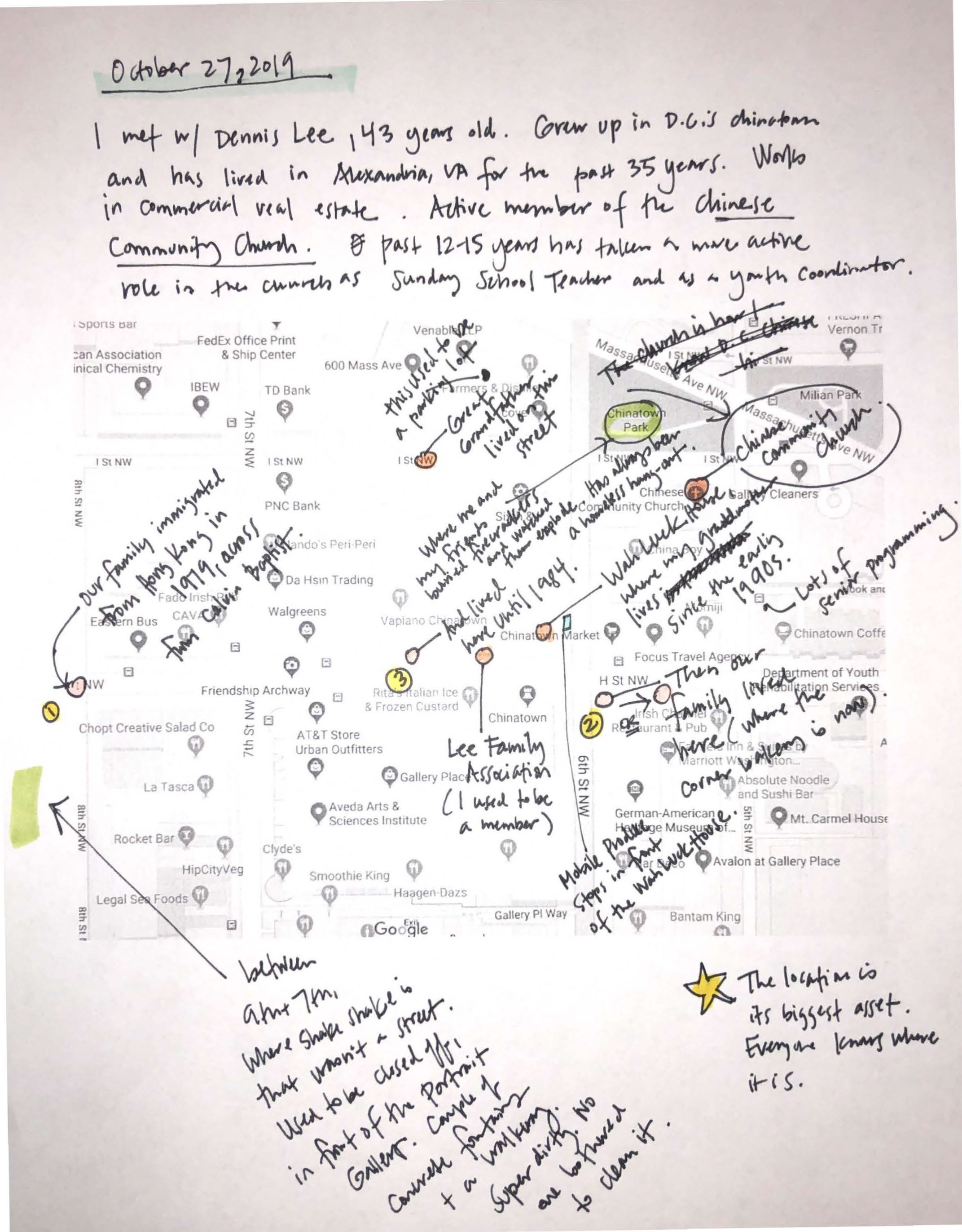Scan of mapped translation of an interview for Dear Chinatown, DC research project