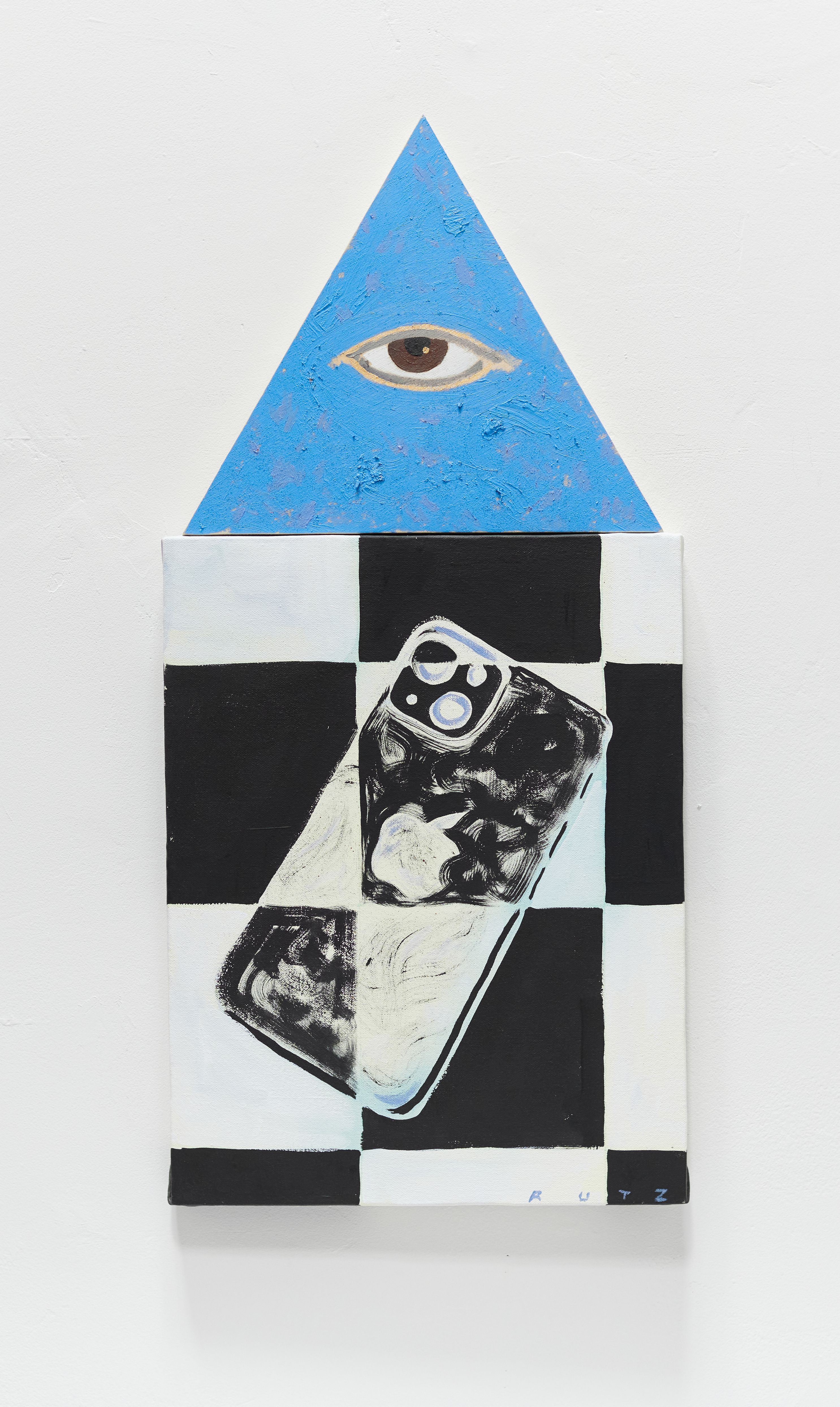 Big Brother, diptych-mixed media on wood panel & canvas, 10" x 22," 2023