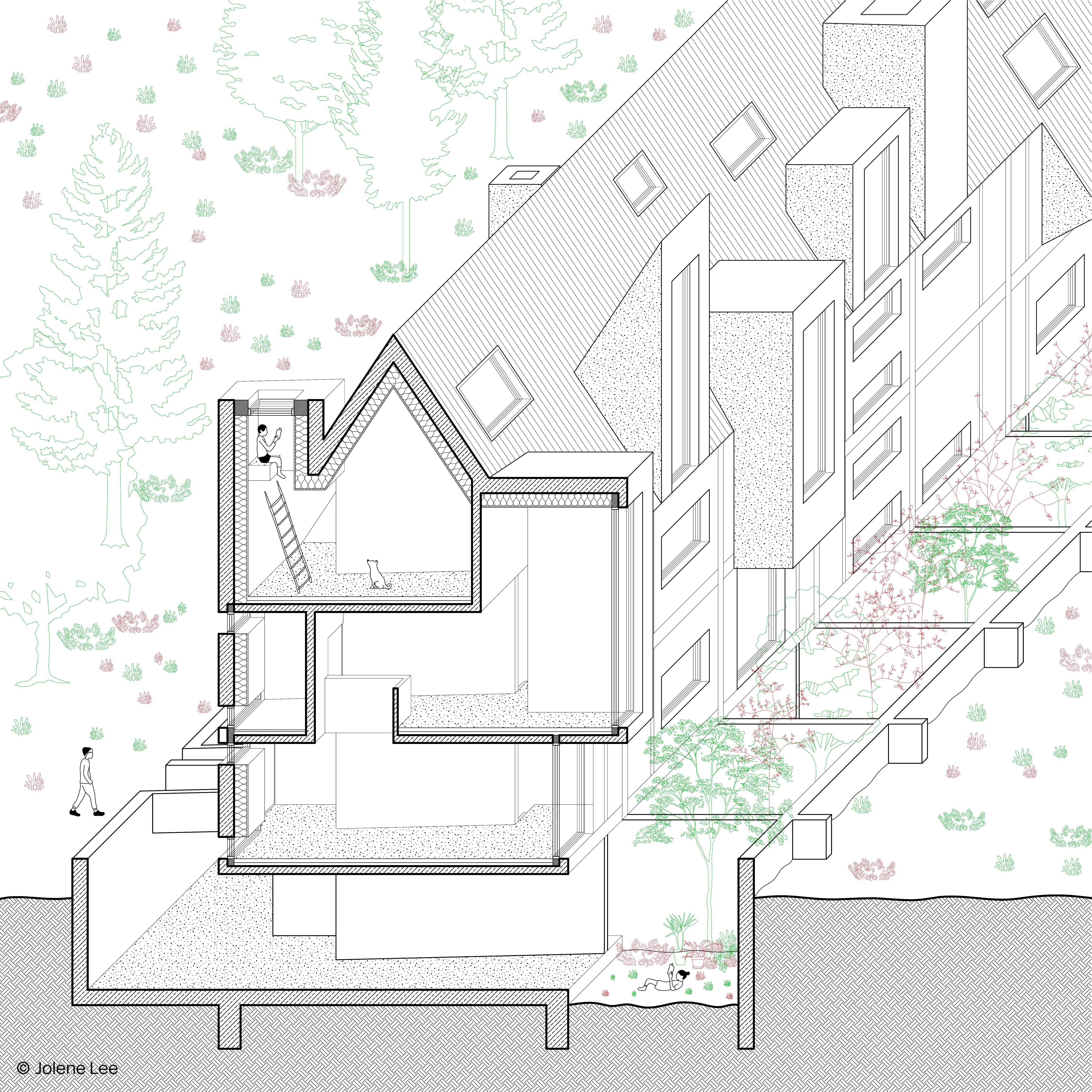 jolene lee the barn 2017 sectional axonometrie