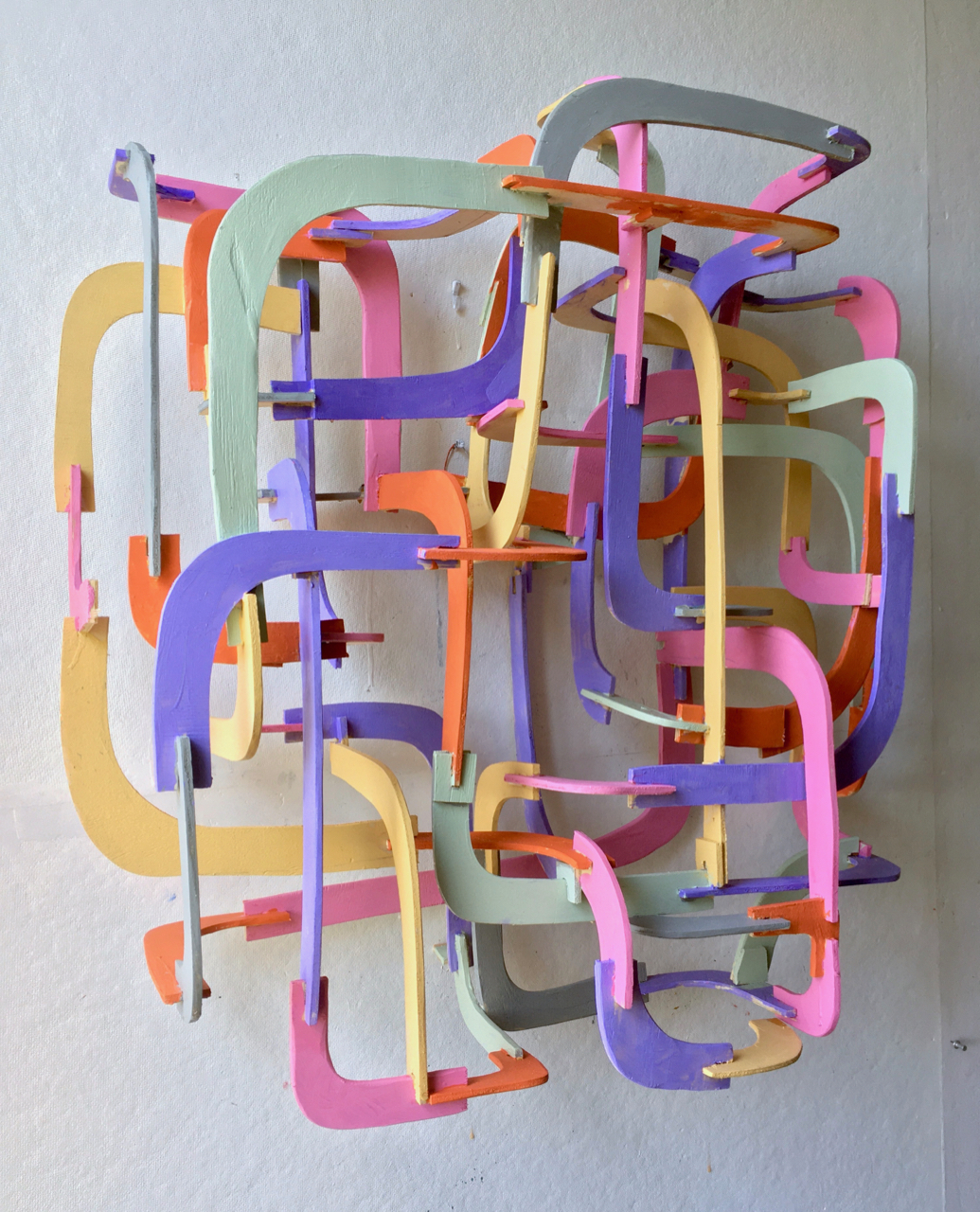 Peripeteia, wood and paint, 30" x 28" x 10", 2021