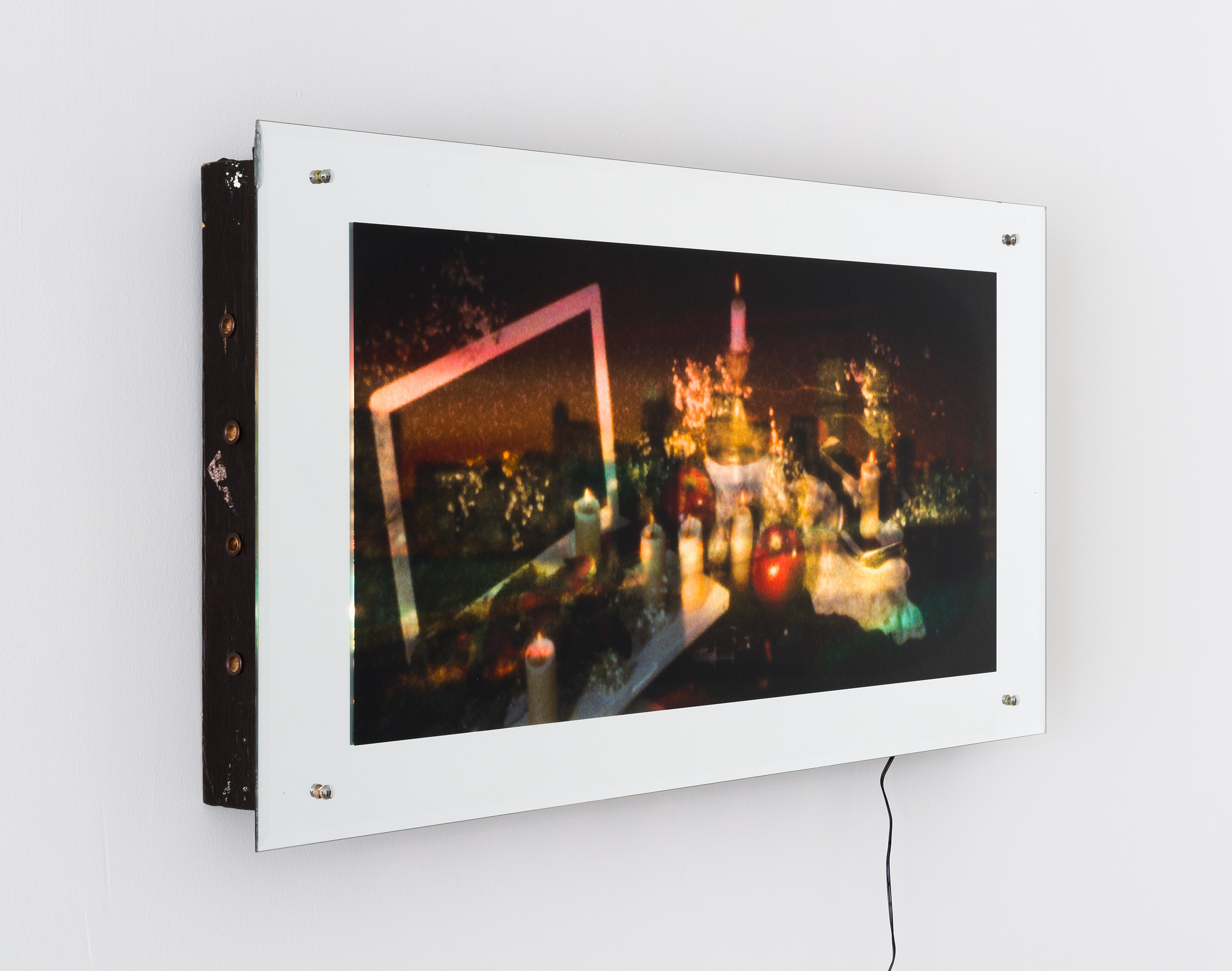 Skyline Still Life #3, 2024, found Lightbox: glass, wooden box, LED, UV print, 19 x 38 5/8 x 2 3/4 in. (48.3 x 98.1 x 7 cm.)