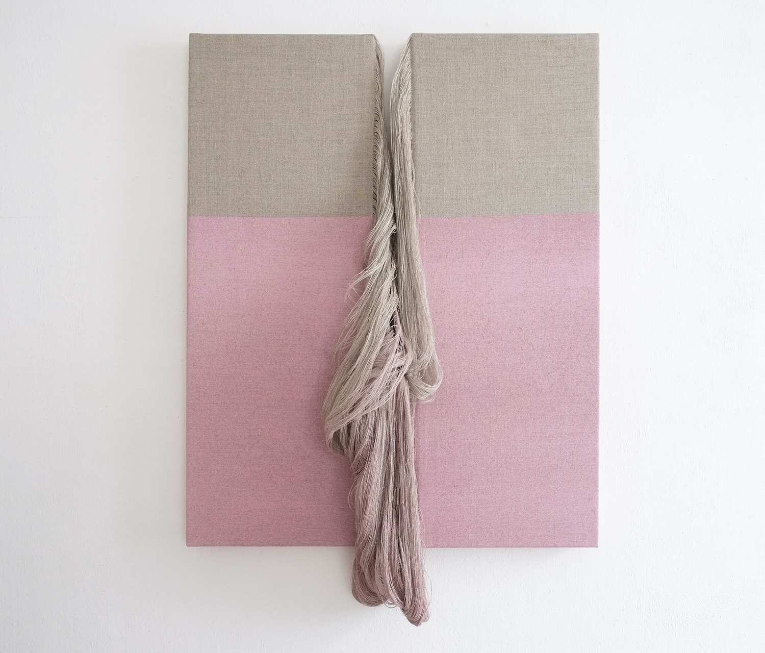 Ko Kirk Yamahira, 2024, Untitled, Acrylic, graphite, partially unwoven linen, wood, 38 x 26 x 5.5 in. 