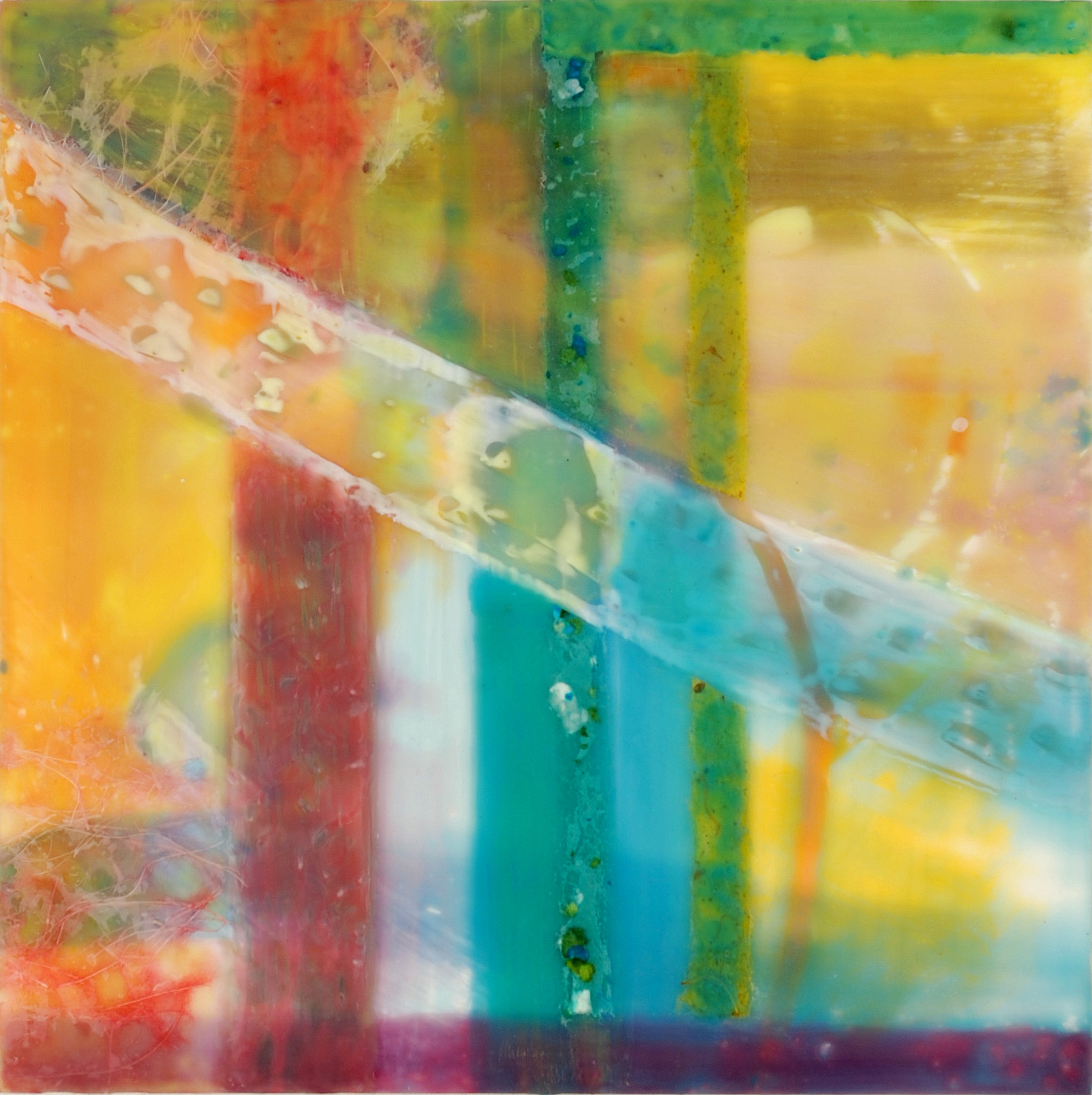 First Time, 2016, encaustic and mixed media, 10 X 10 inches