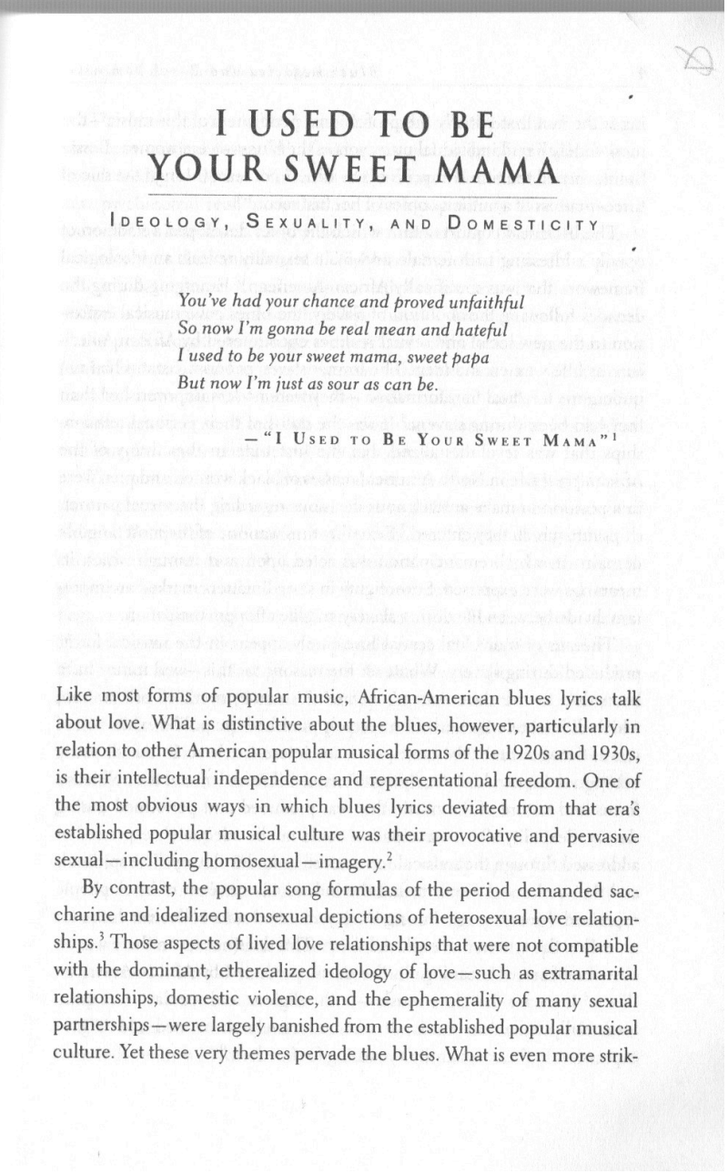 a white page with black text. the title is written in all capitals at the top and says, 'I Used to be Your Sweet Mama', below it is less legible blocks of black text.