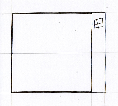 I was drawing this square that was to go with 3 other squares as the beginning of a small comic strip. While I was making the outlines thicker, I fell asleep and added a section to this square, and added a small window to this section which was the beginnings of a house.