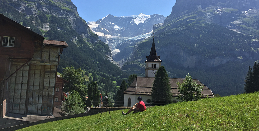 Vista sul ghiacciaio inferiore di Grindelwald, Canton Berna. Luglio 2019)