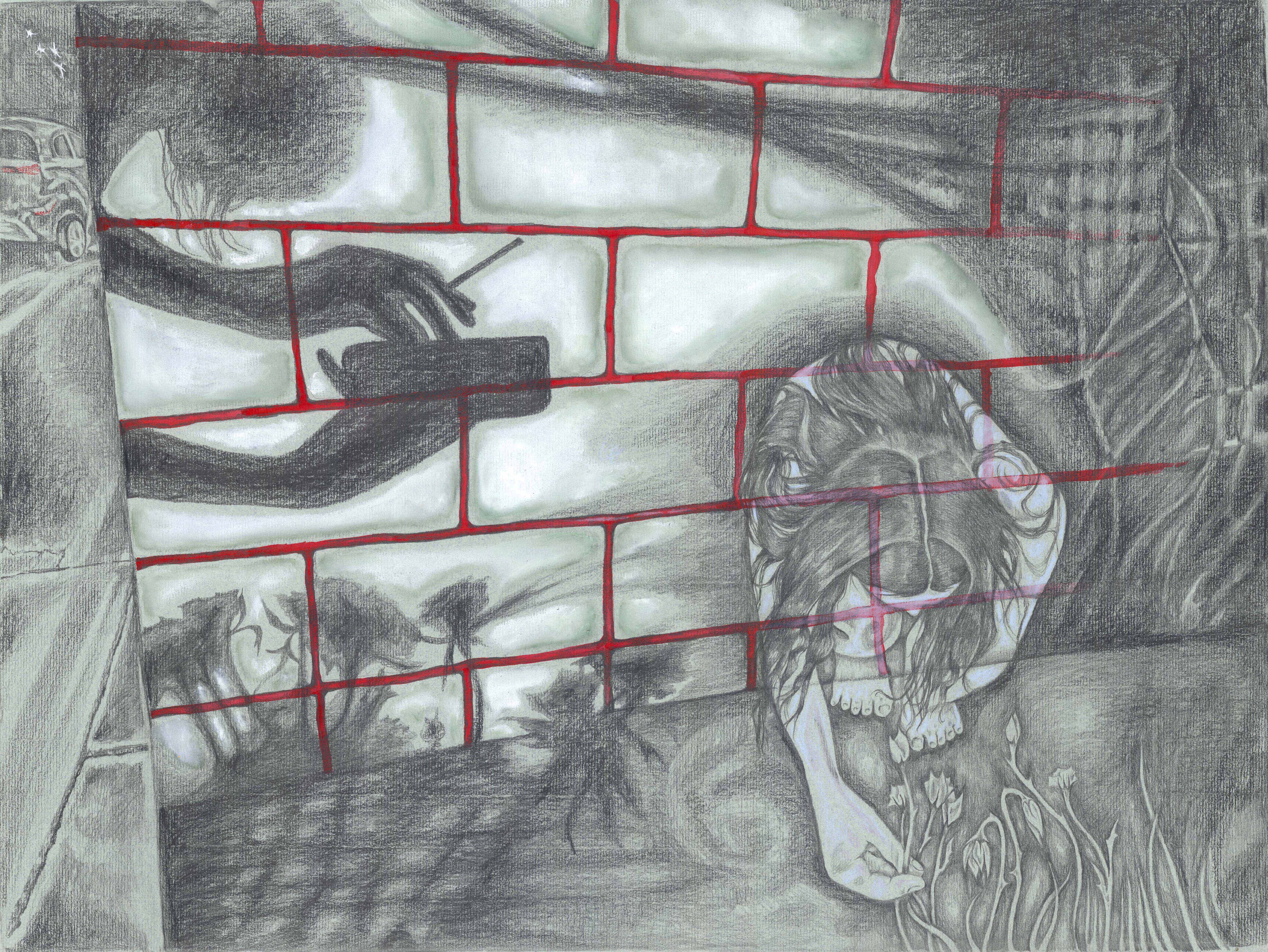 untitled, 24x18, graphite and oil pastel on paper, 2024