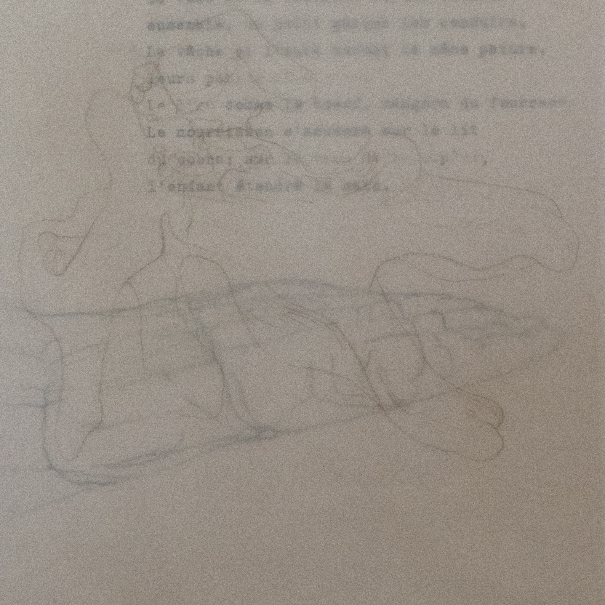 Abstract drawing and typed text by Sonia Reboul - Dessin abstrait et texte tapé à la machine à écrire 