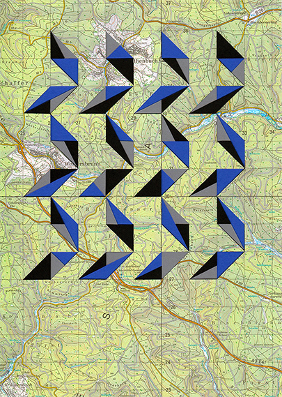 Rational Geography  Series, 2016. Paper collage on paper map, 11.70 x 16.50 inches 
